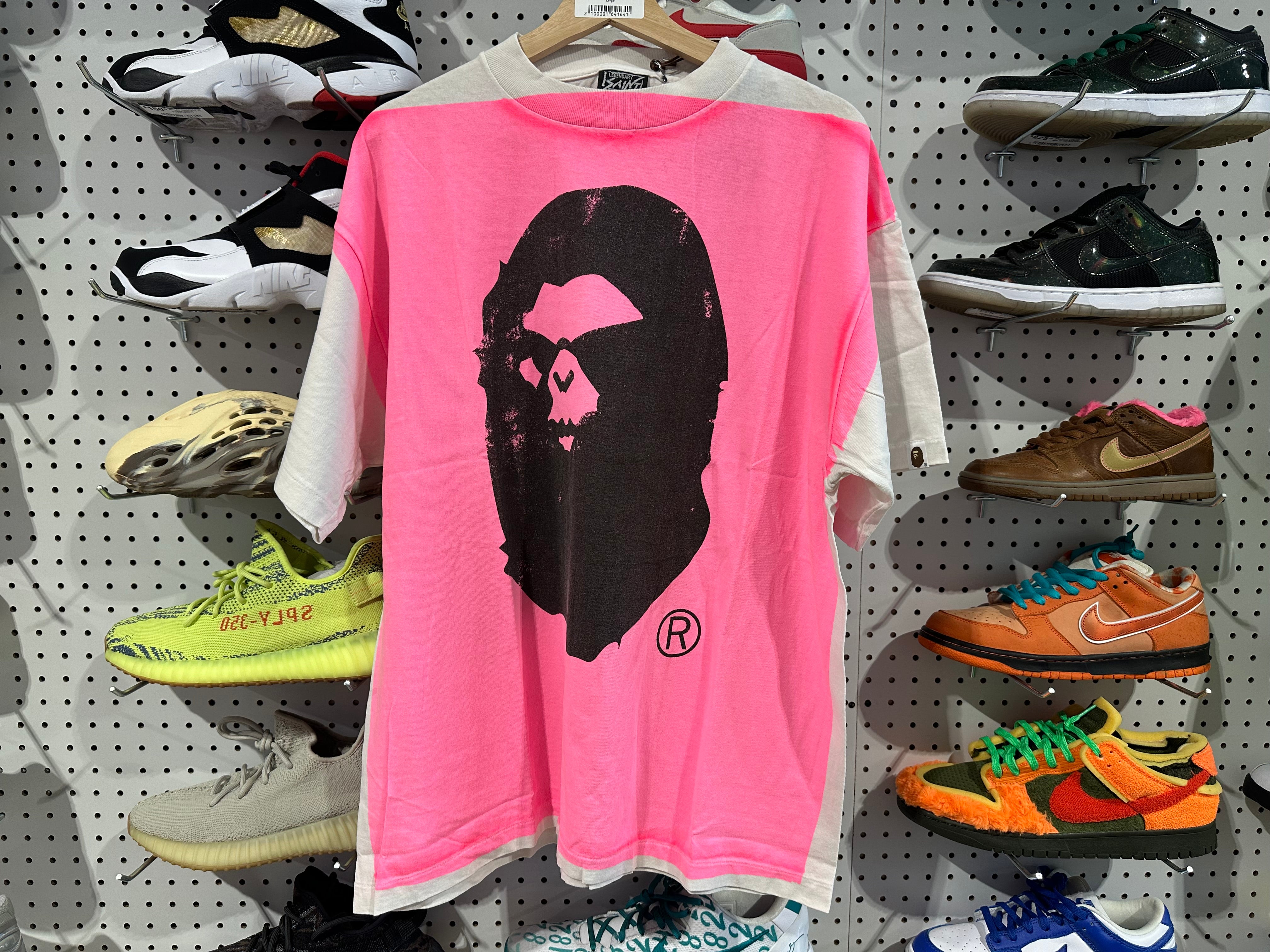 BAPE X Saint Mxxxxxx Mad Face Handprinting Tee - White/Pink Size Large