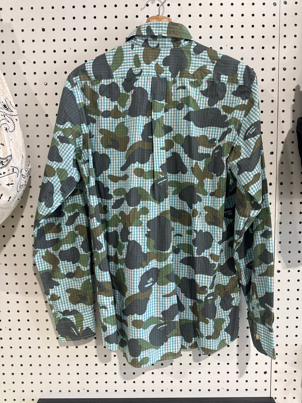 NEW BAPE Camo Print Button Up - Blue Size Large