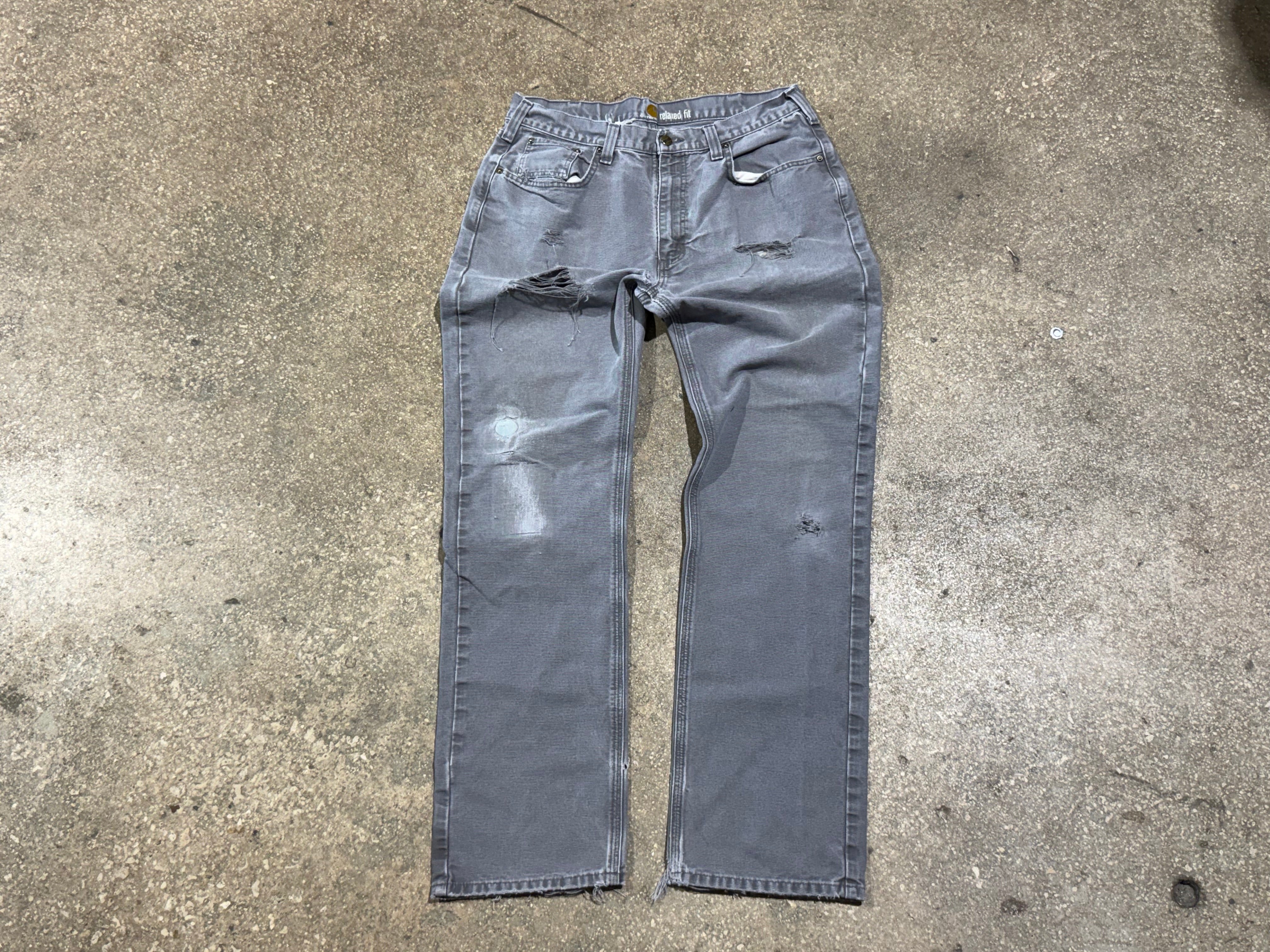 USED Distressed Carhartt Carpenter Pants - Grey Size 34x33