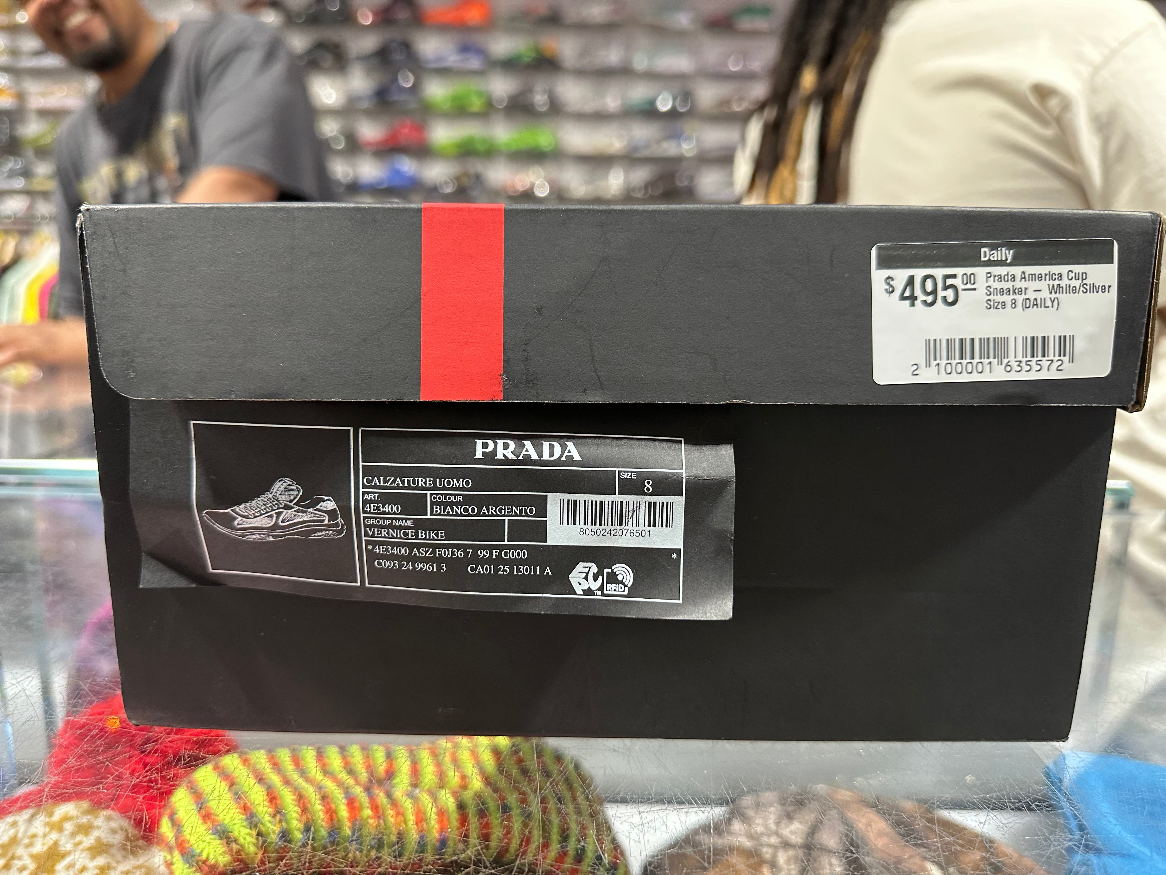 Prada America Cup Sneaker - White/Silver Size 8