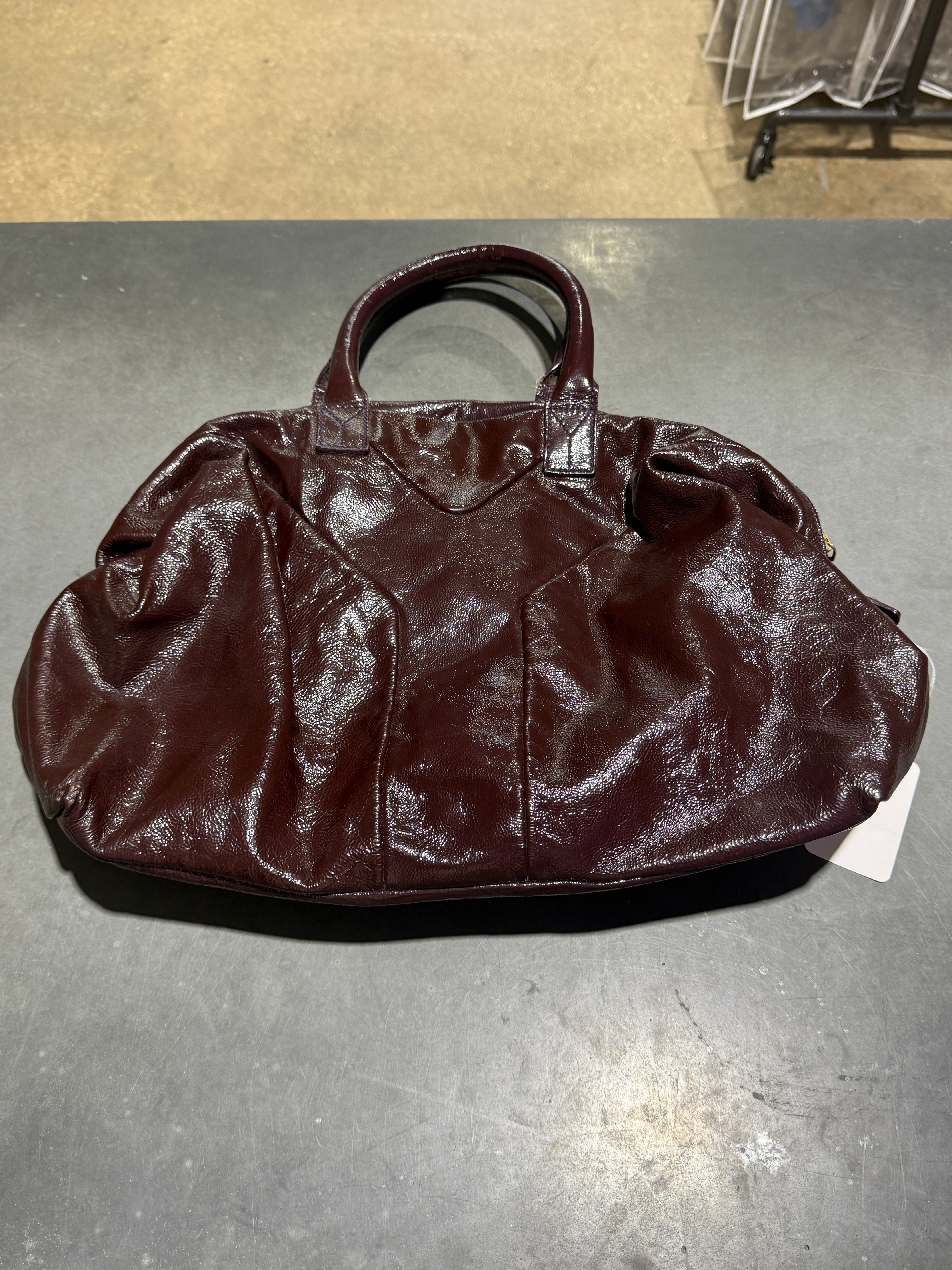 VTG Yves Saint Laurent Patent Easy Y Boston Satchel Bag - Burgundy