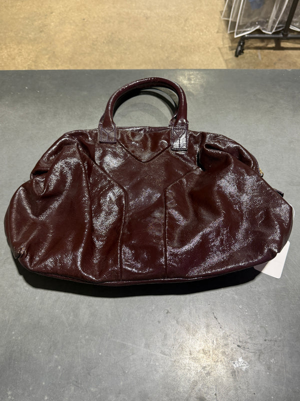 VTG Yves Saint Laurent Patent Easy Y Boston Satchel Bag - Burgundy