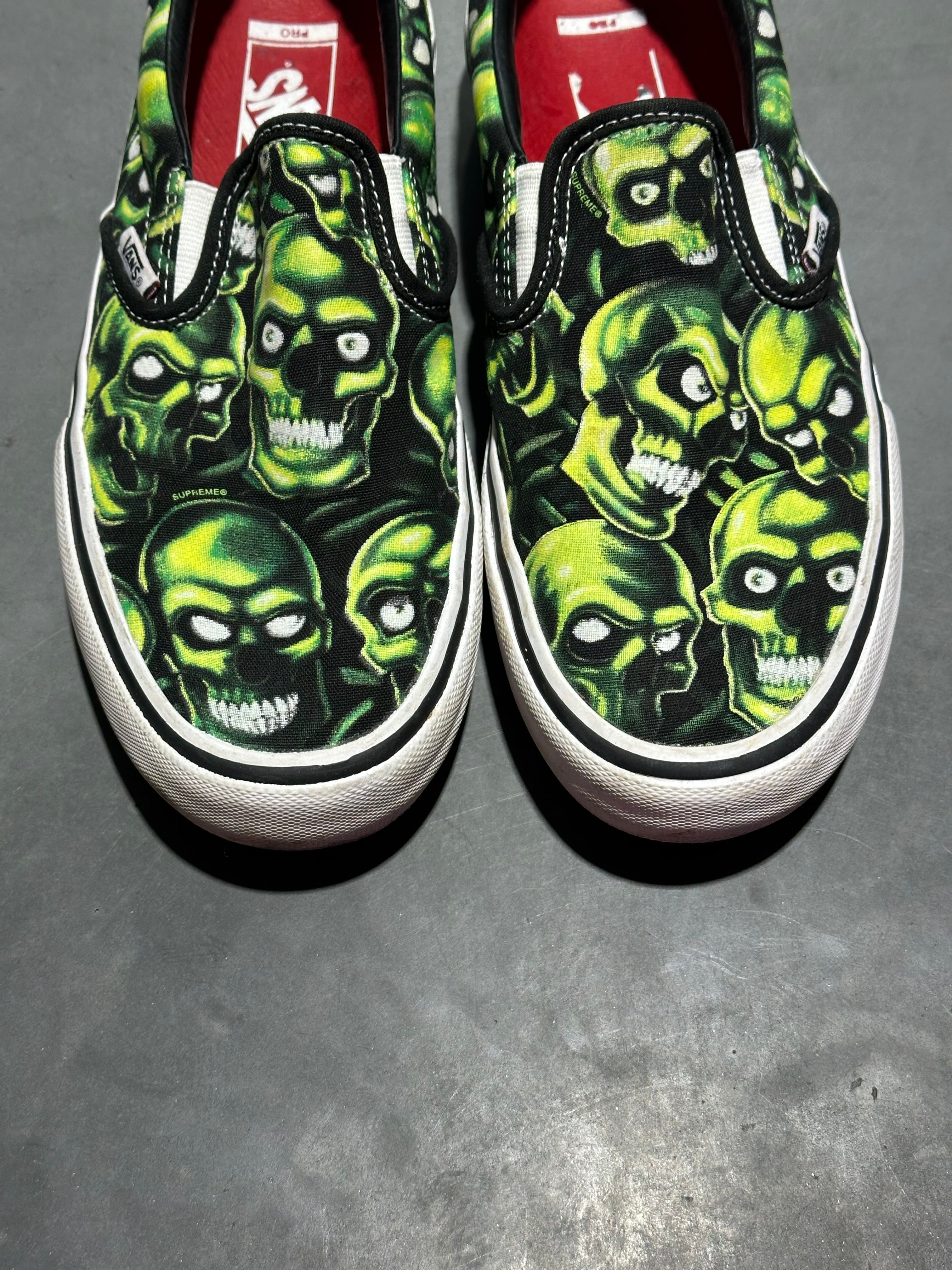 Vans x Supreme Skull Pile Slip On - Black/Green Size 9