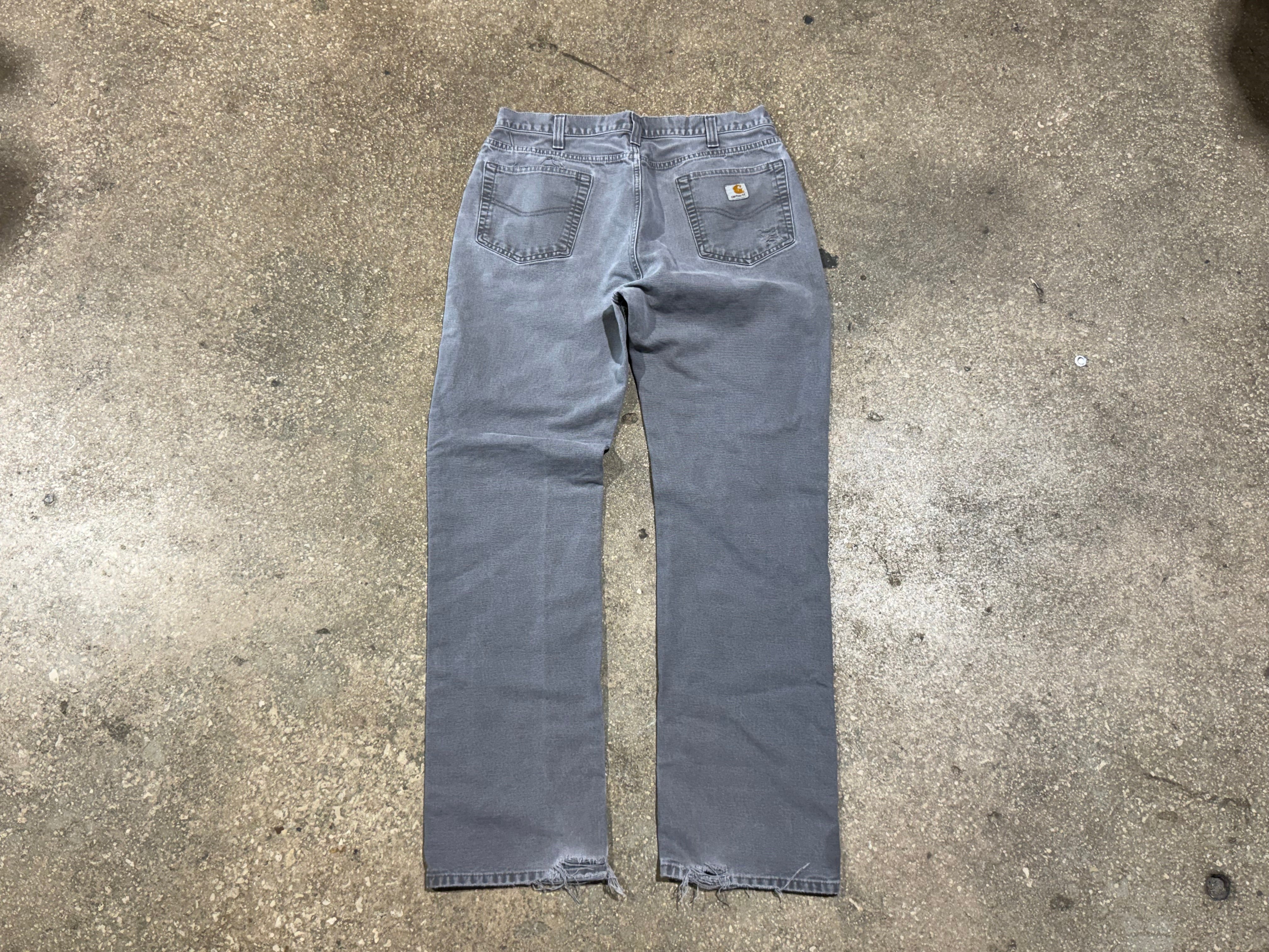 USED Distressed Carhartt Carpenter Pants - Grey Size 34x33