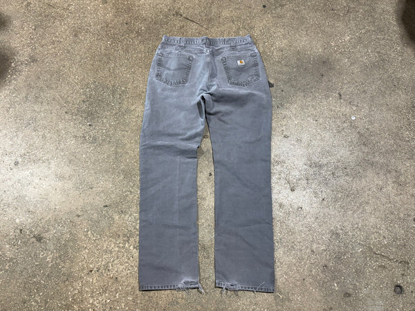 USED Distressed Carhartt Carpenter Pants - Grey Size 34x33