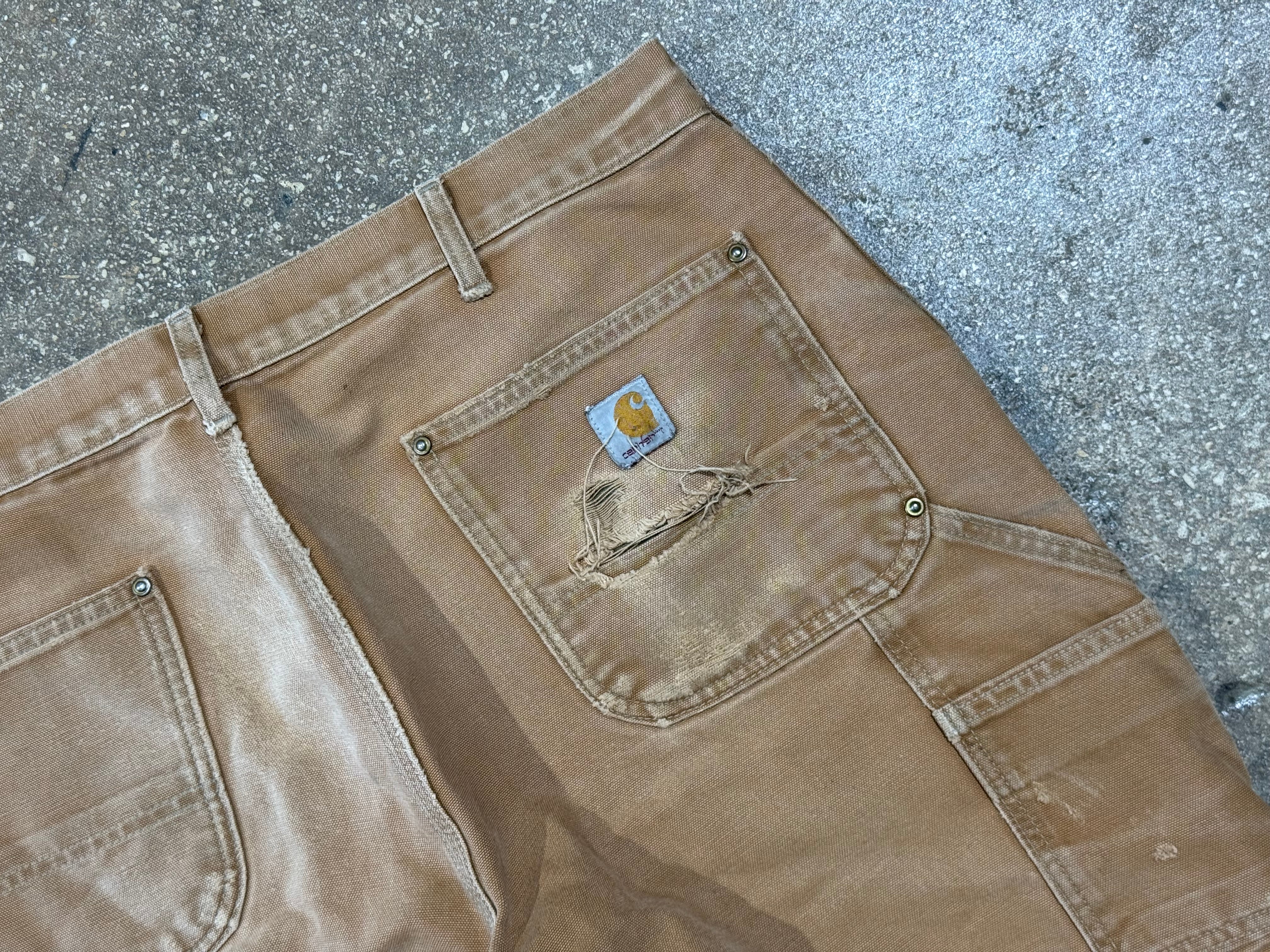 USED Distressed Carhartt Double Knee Carpenter Pants - Golden Khaki Size 38x30