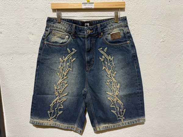 NEW Revenge Thorn Denim Jean Shorts - Blue Size 32