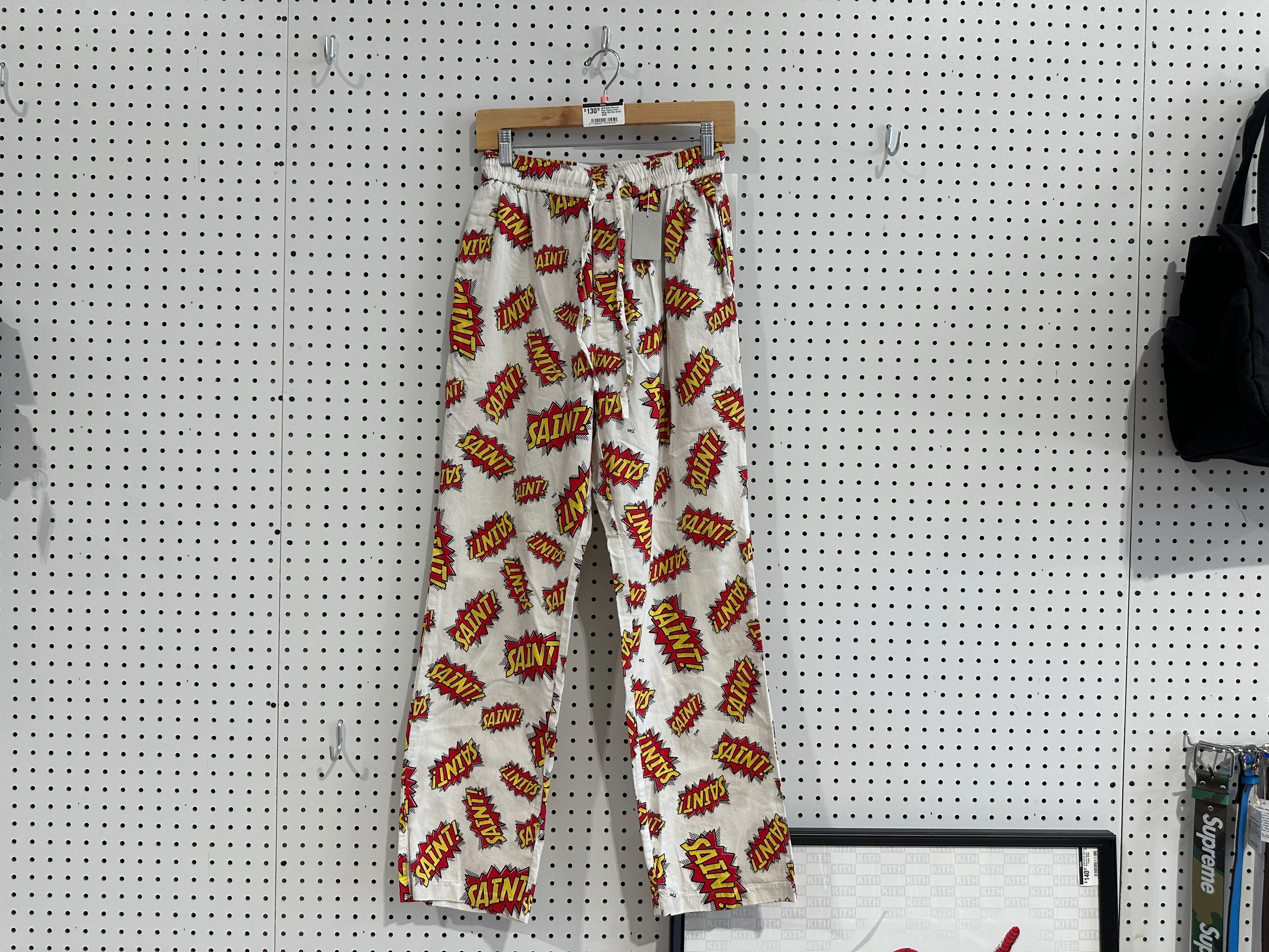 NEW Saint Mxxxxxx Pow Pajama Pants - White Red Size Small