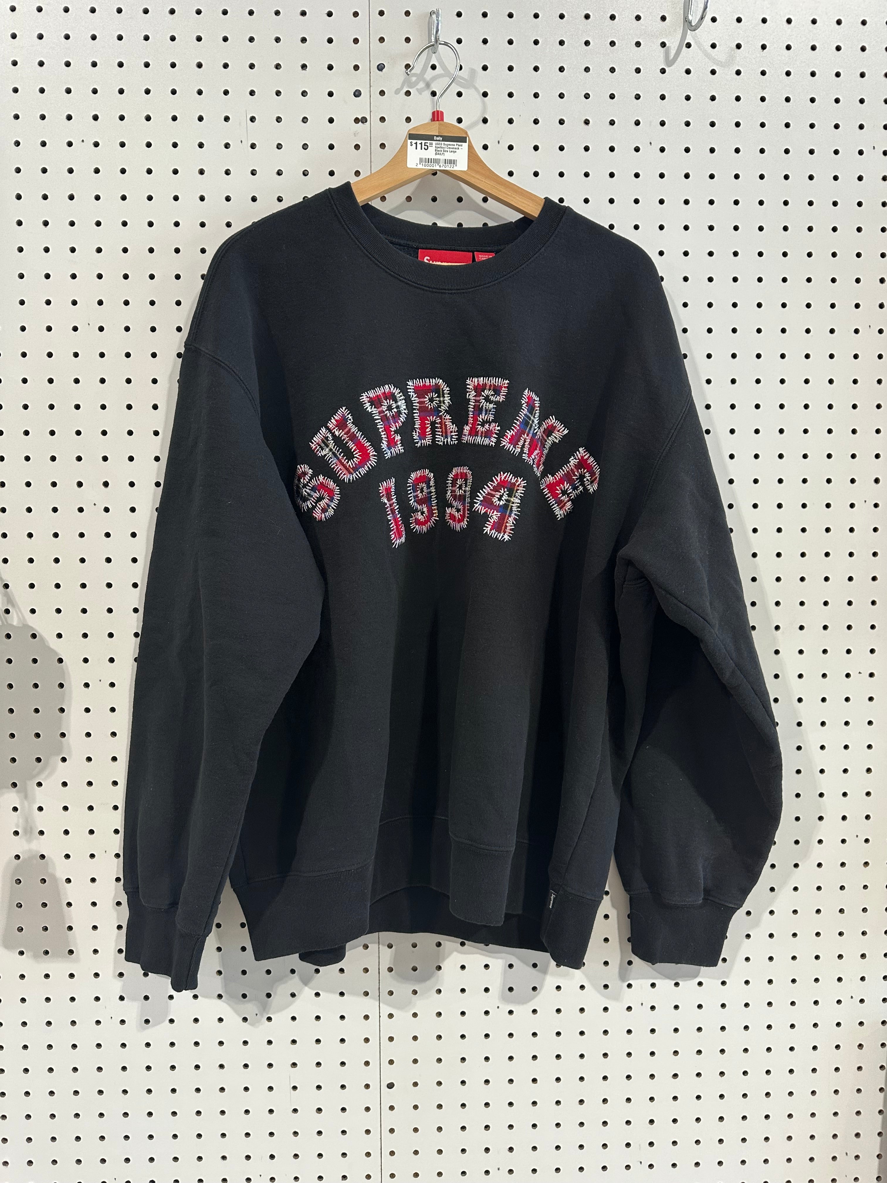 USED Supreme Plaid Spellout Crewneck - Black Size Large