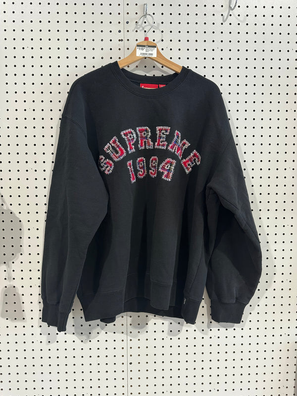 USED Supreme Plaid Spellout Crewneck - Black Size Large