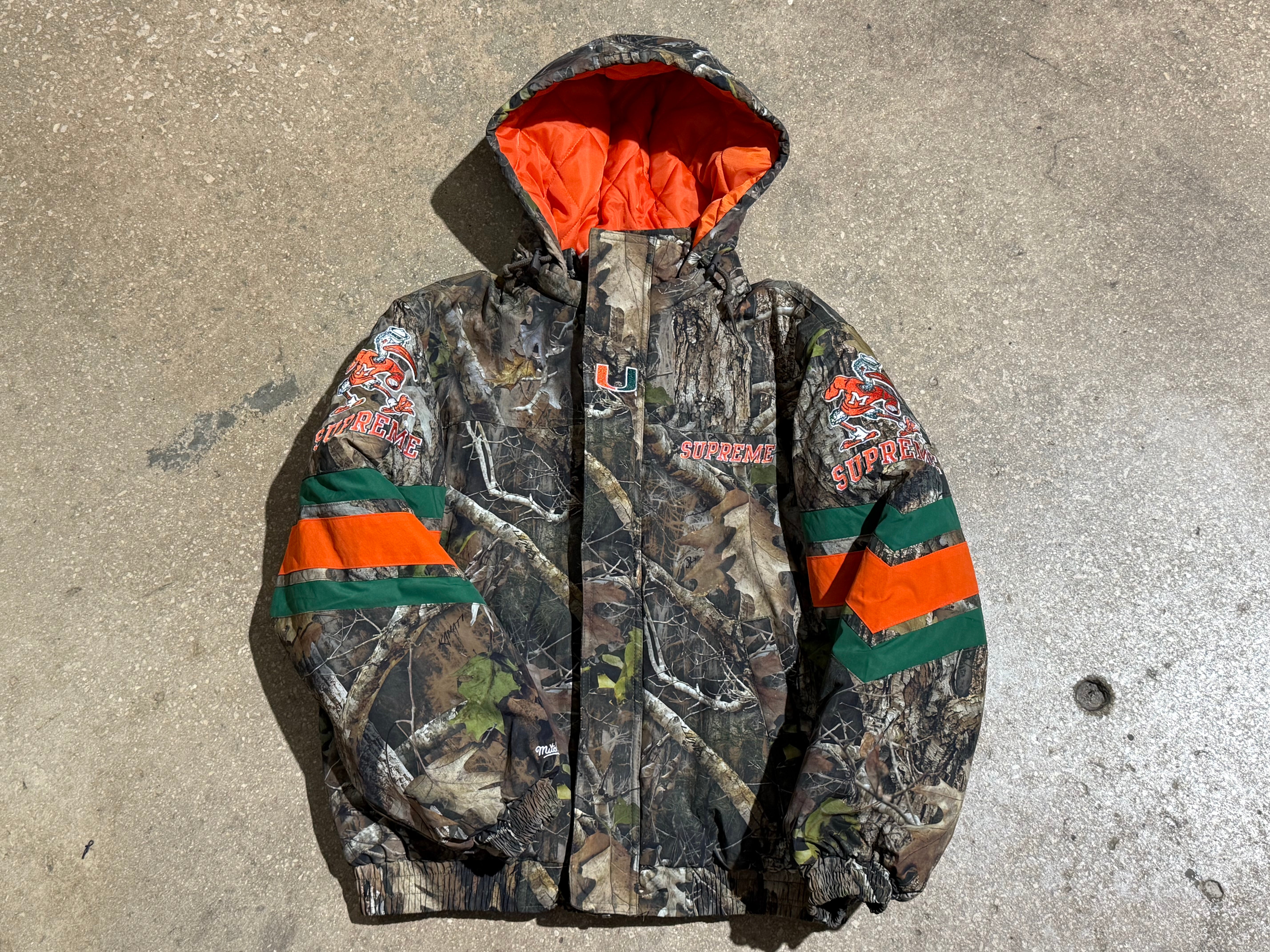 TRIED ON Supreme Mitchell & Ness NCAA Hooded Stadium Jacket - Camo Size Small