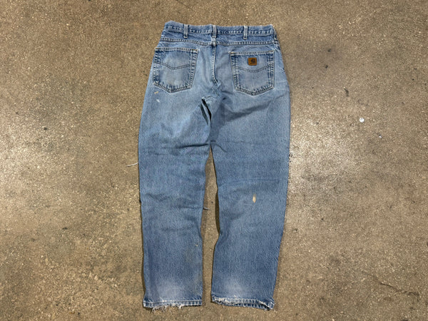 USED Distressed Carhartt Denim Jeans - Light Wash Size 34x30