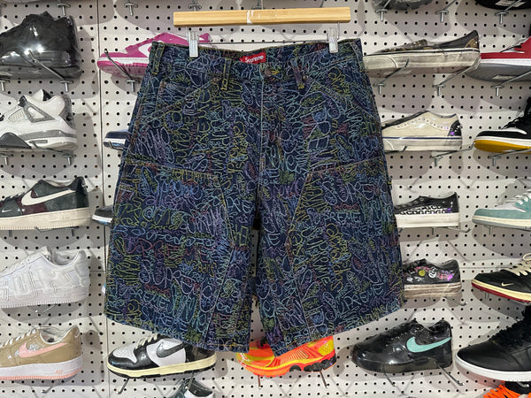 USED Supreme Handwriting Double Knee Shorts - Multicolor Size 32