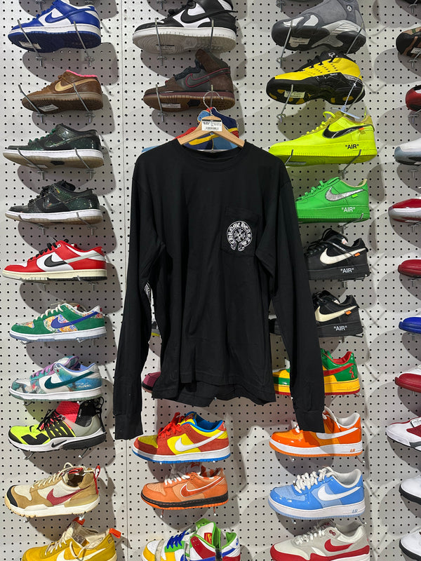 NEW Chrome Hearts Horse Shoe Pocket L/S Tee - Black Size Large