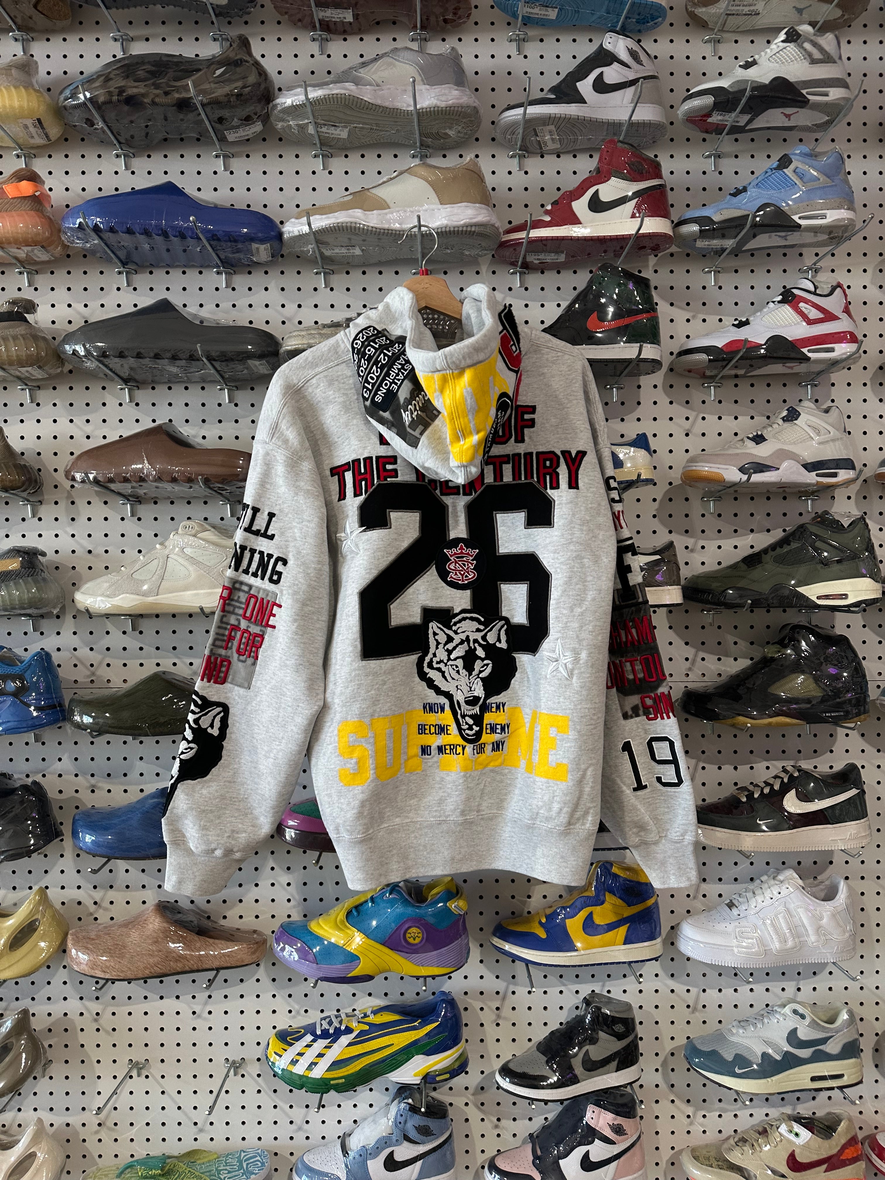 NEW Supreme Warriors Applique Zip Up Hooded Sweatshirt - Ash Grey Size Large
