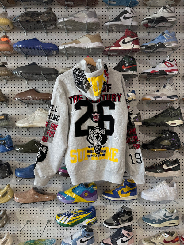 NEW Supreme Warriors Applique Zip Up Hooded Sweatshirt - Ash Grey Size Large