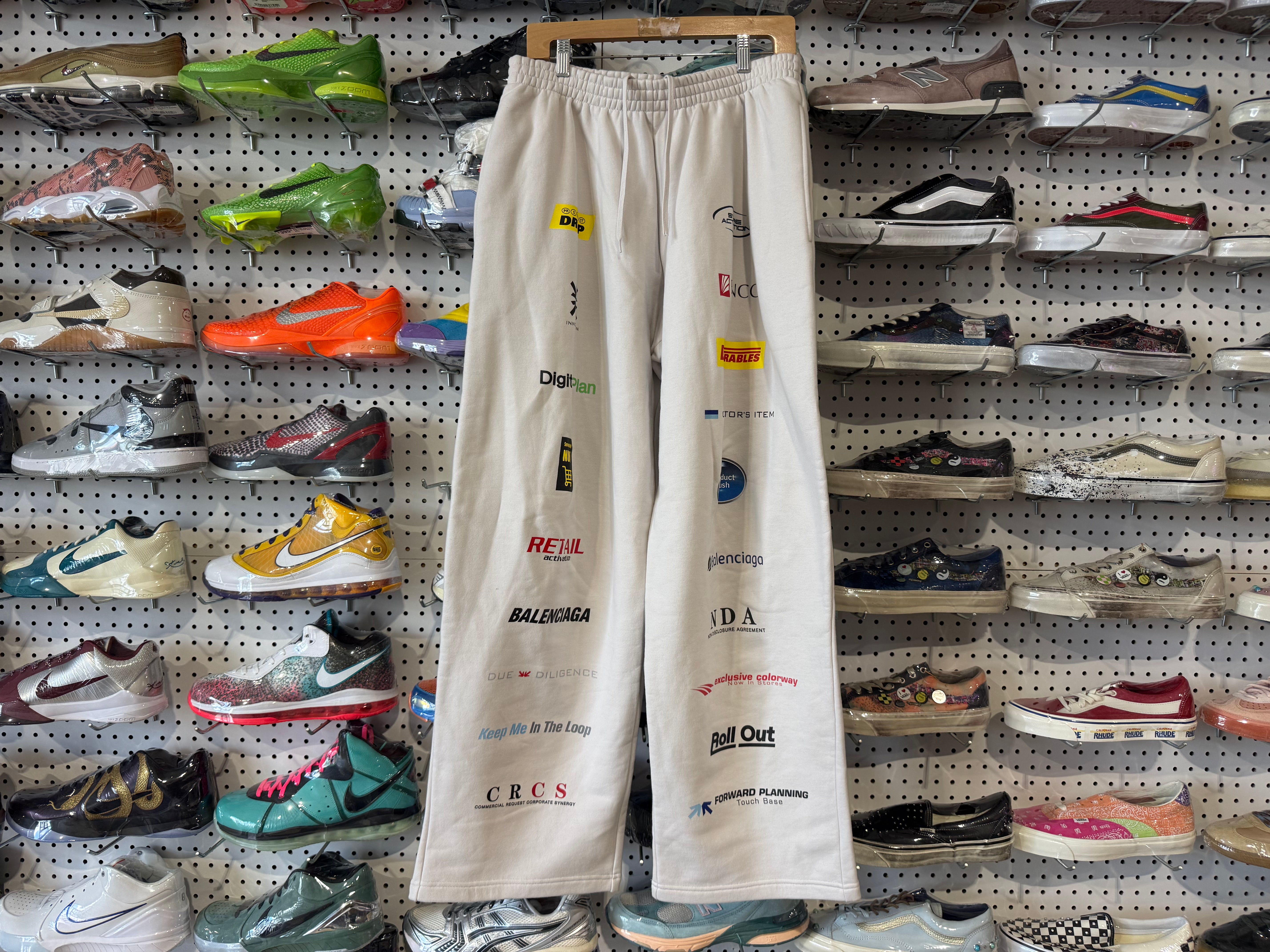 NEW Balenciaga Multi Logo Sweatpants - Sail Size Large