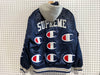 USED Supreme Champion Hooded Satin Varsity Jacket - Navy Size Medium