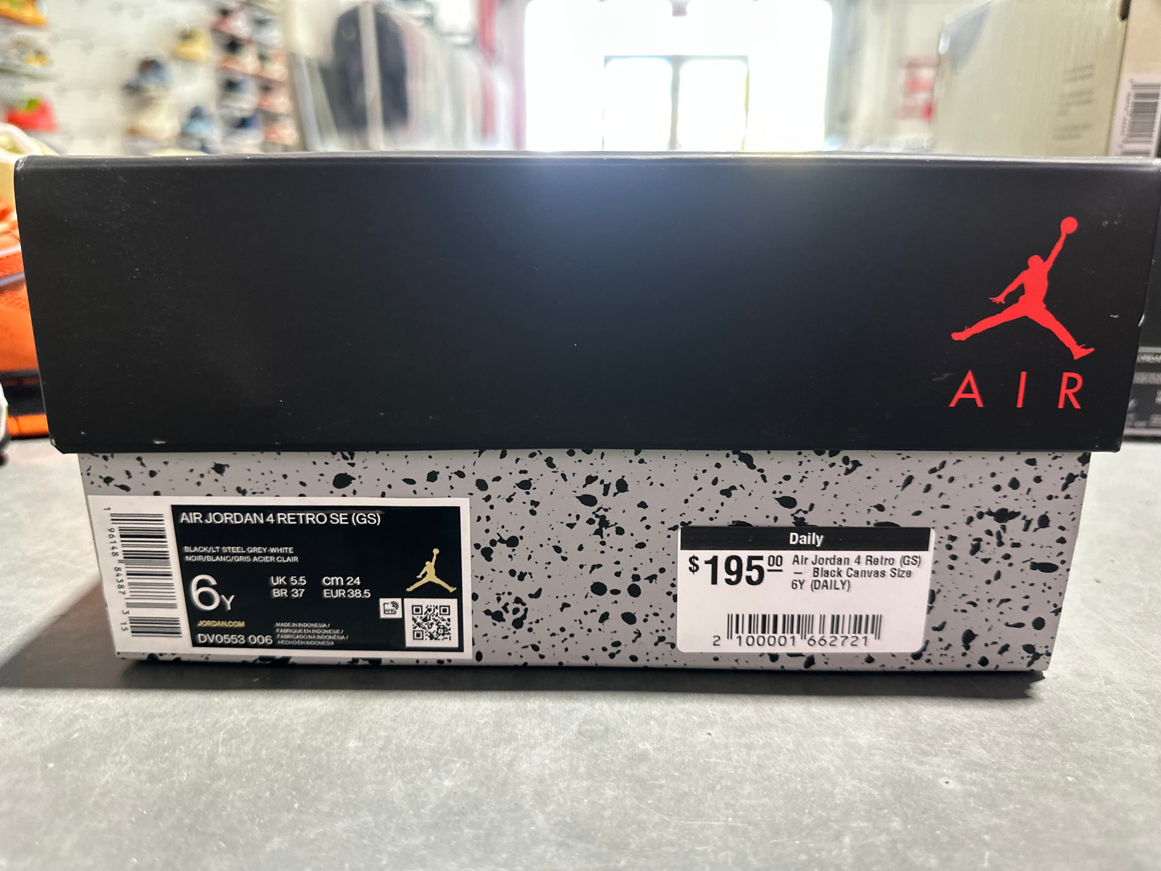 Air Jordan 4 Retro (GS) -  Black Canvas Size 6Y