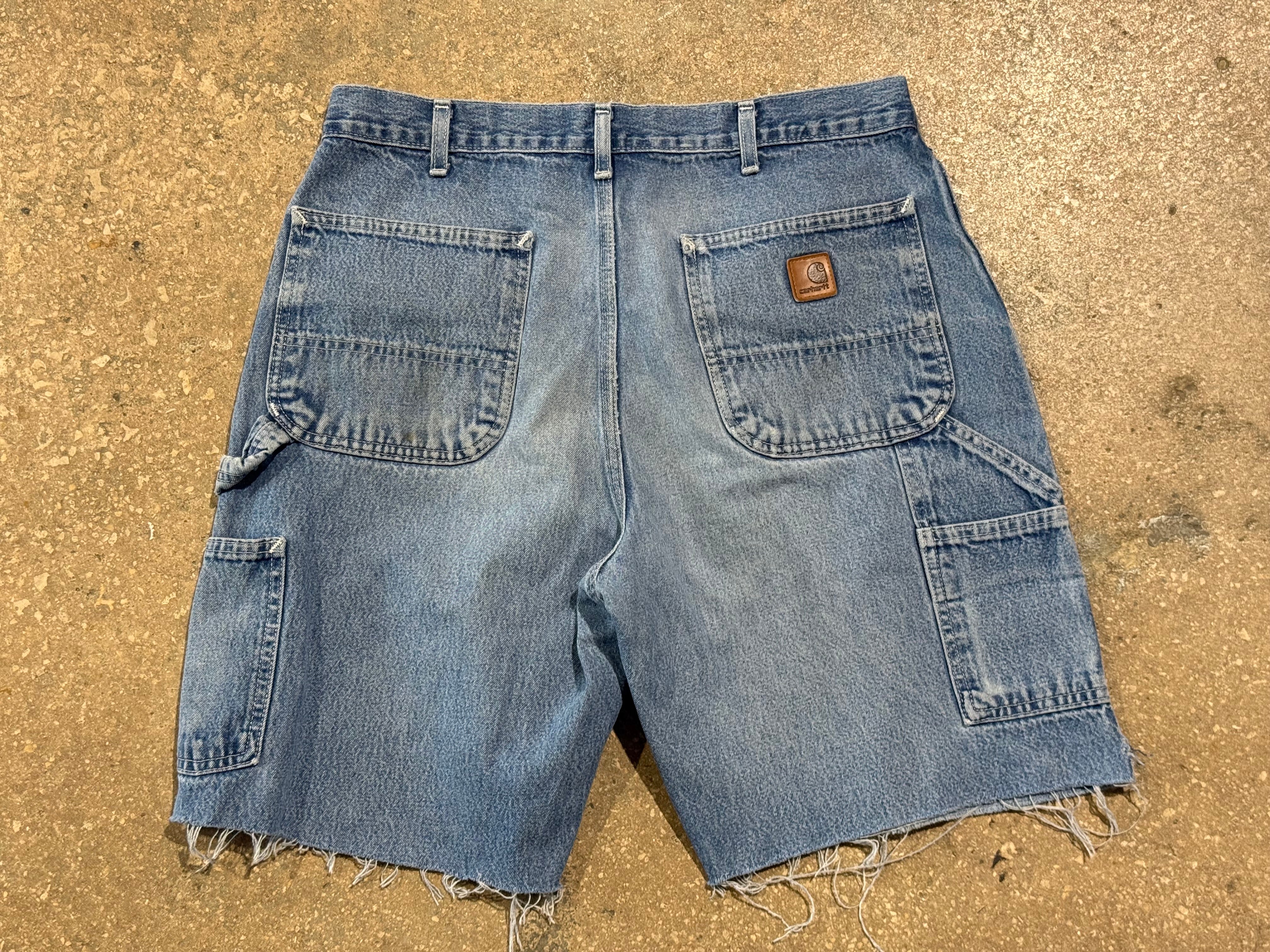 USED Carharrt Distressed Denim Jean Shorts - Blue Size 34