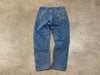 USED Distressed Carhartt Paint Splatter Flannel Lined Jeans - Blue Size 35x33