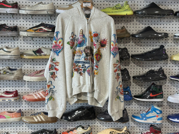 NEW Righteous Risen King Cropped Zip Up Hoodie - Grey Size XL