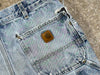 USED Distressed Carhartt Flannel Lined Denim - Light Wash Size 32x31