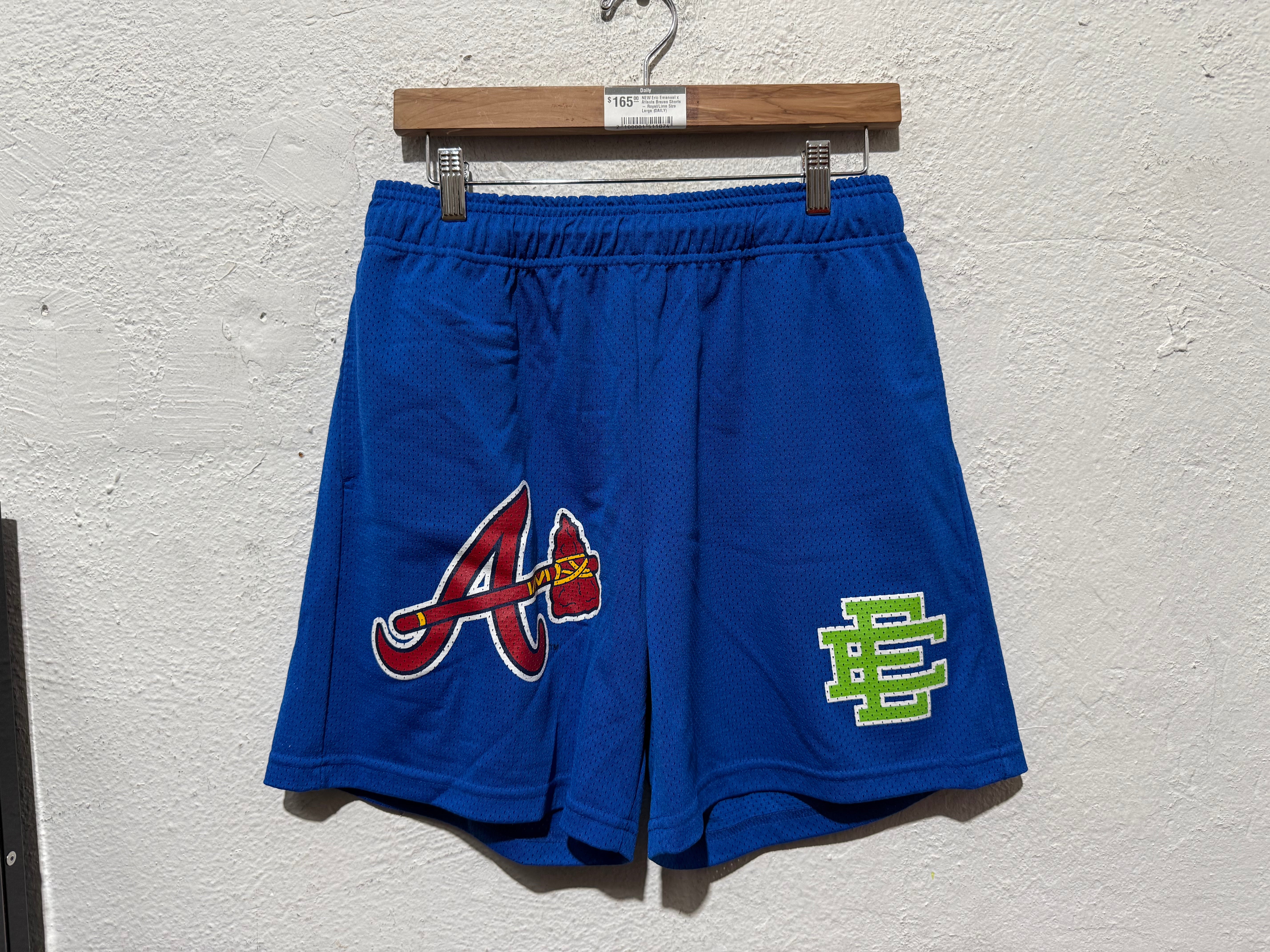 NEW Eric Emanuel x Atlanta Braves Shorts - Royal/Lime Size Large