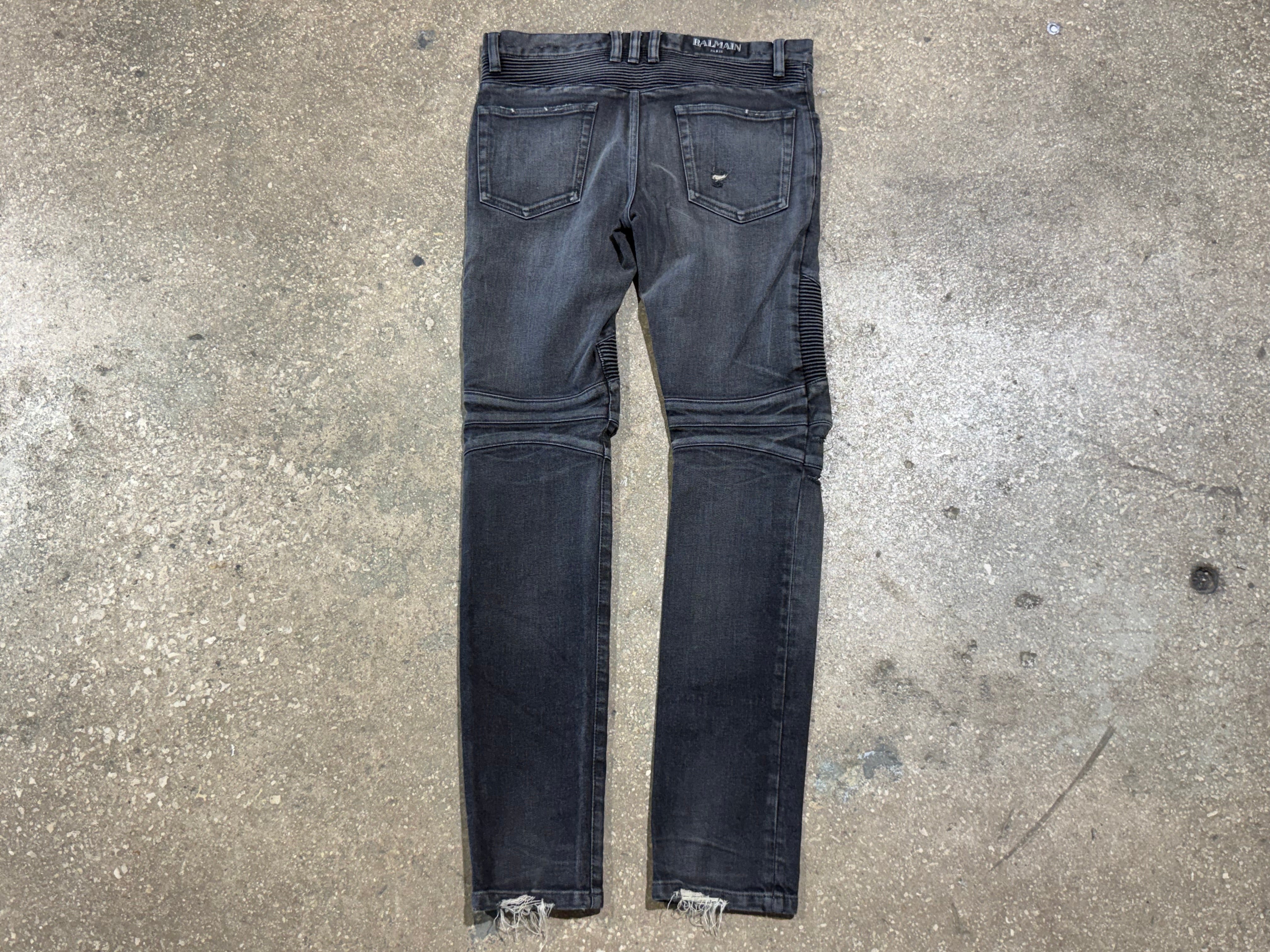 USED Balmain Denim Biker Jeans - Charcoal Size 30