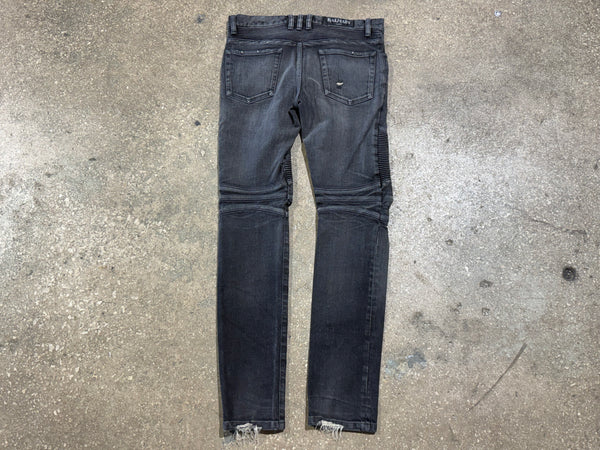 USED Balmain Denim Biker Jeans - Charcoal Size 30