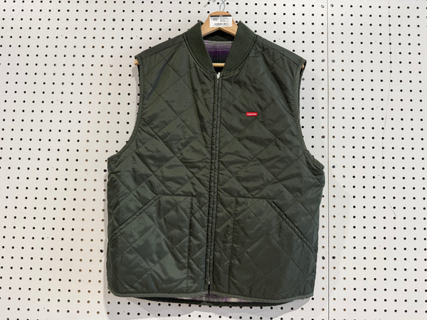 USED Supreme Reversible Shadow Plaid Vest - Green/Purple Size Medium