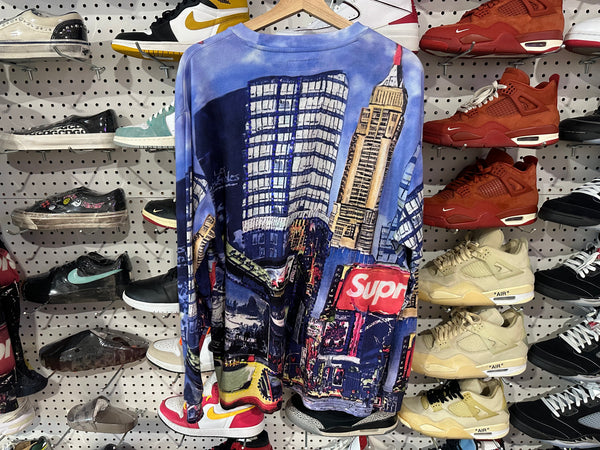 USED Supreme Skyline Sequin LS Tee - Blue Size Large