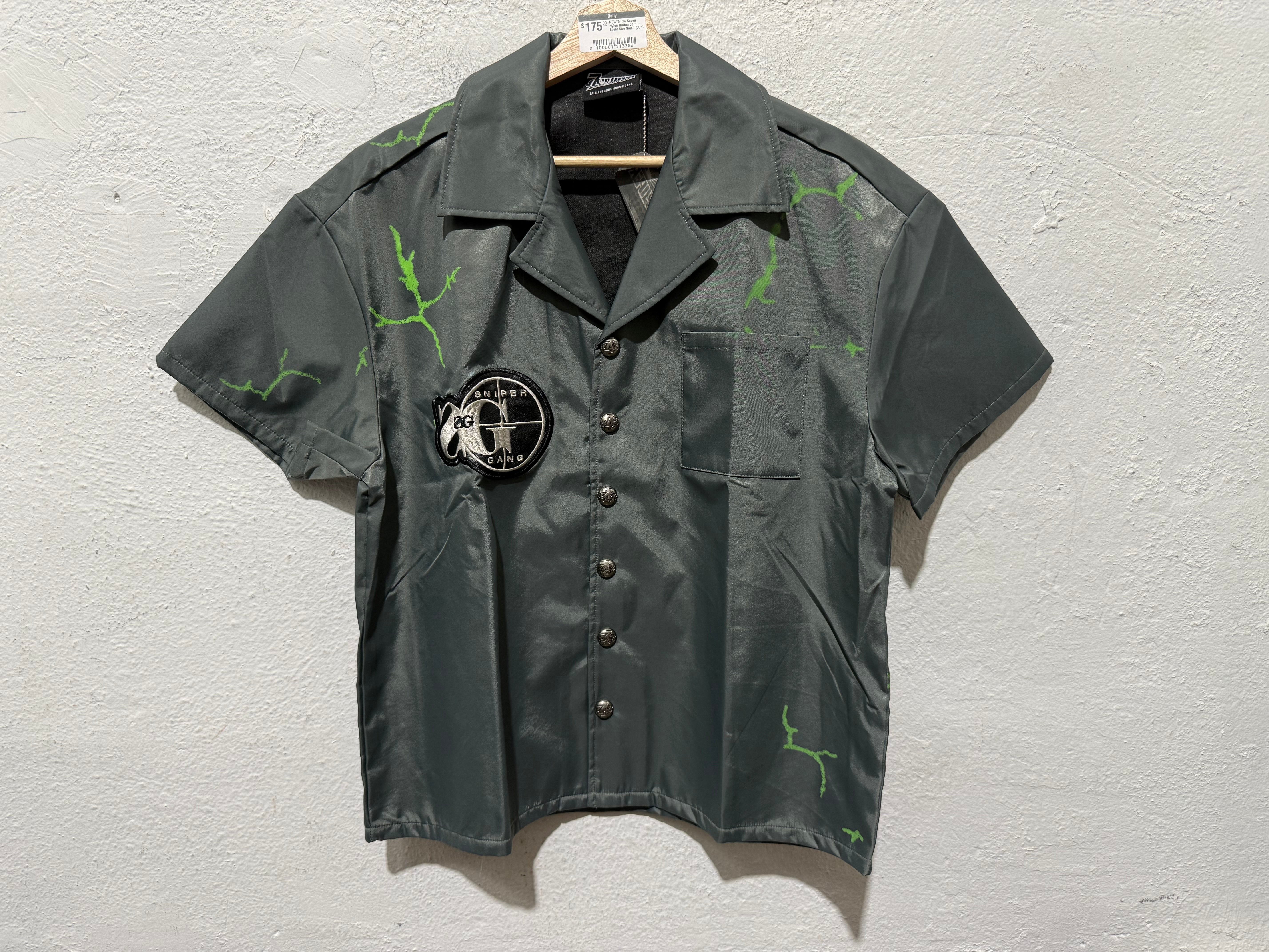NEW Triple Seven Nylon Button Shirt - Silver Size Small