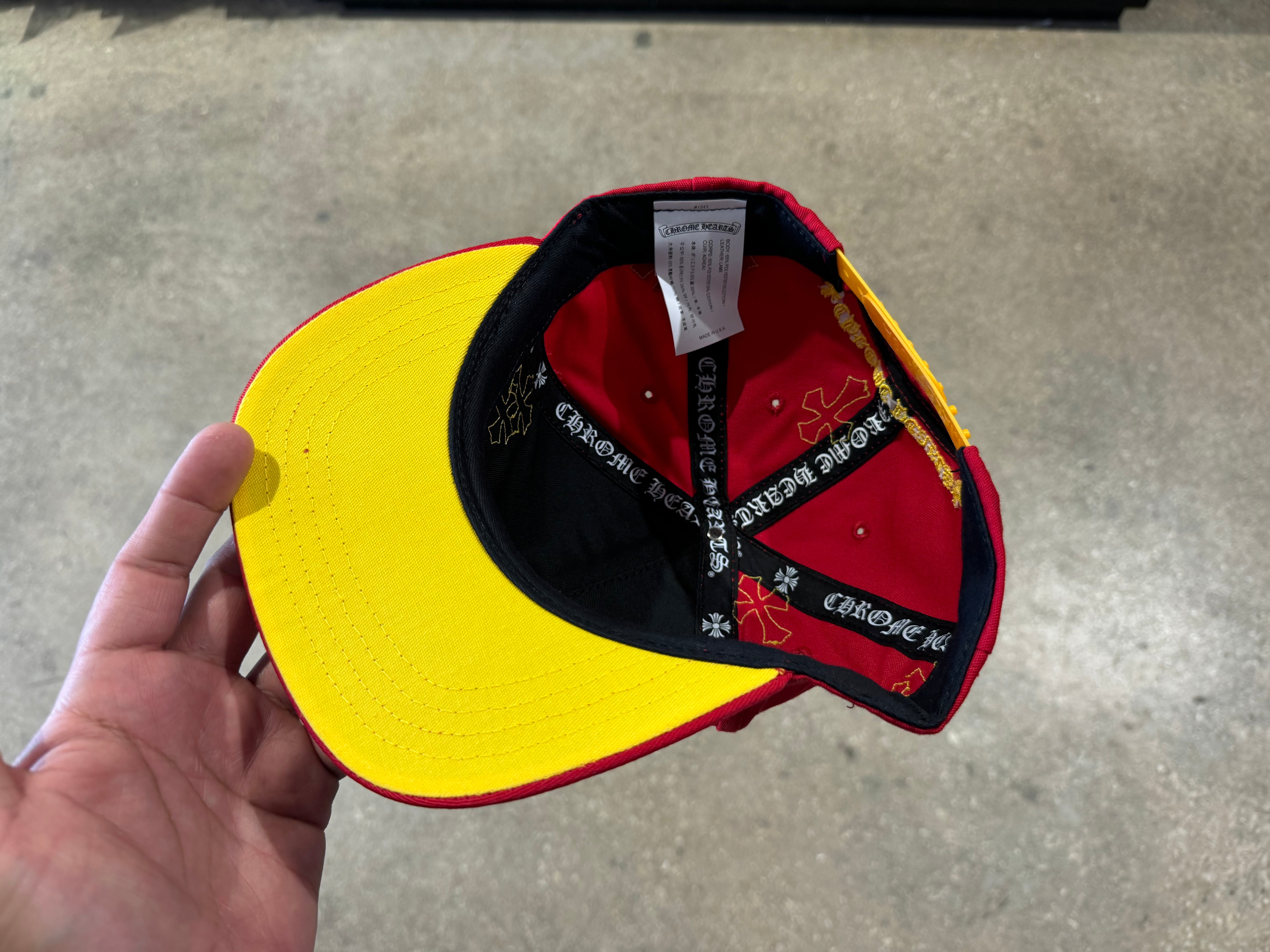 NEW Chrome Hearts Cross Patch Snapback - Red/Yellow