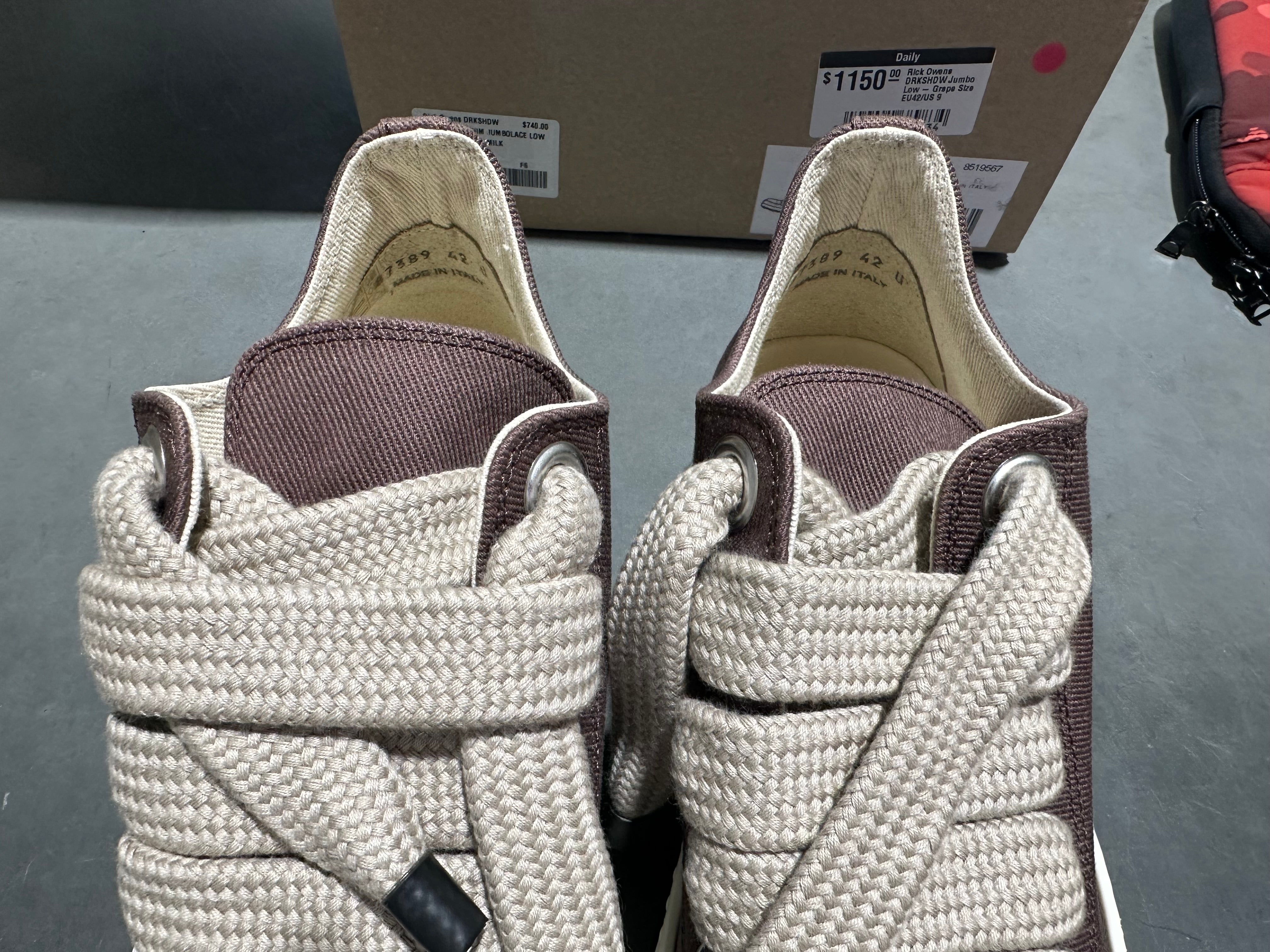 Rick Owens DRKSHDW Jumbo Lace Low Sneaker - Grape Size EU42/US 9