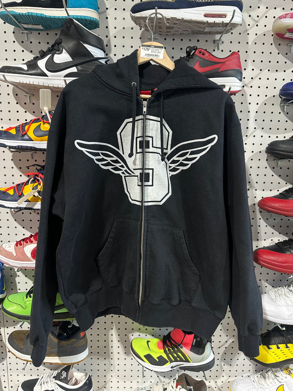 USED Supreme Wings Zip Up Hooded Sweatshirt - Black Size Medium