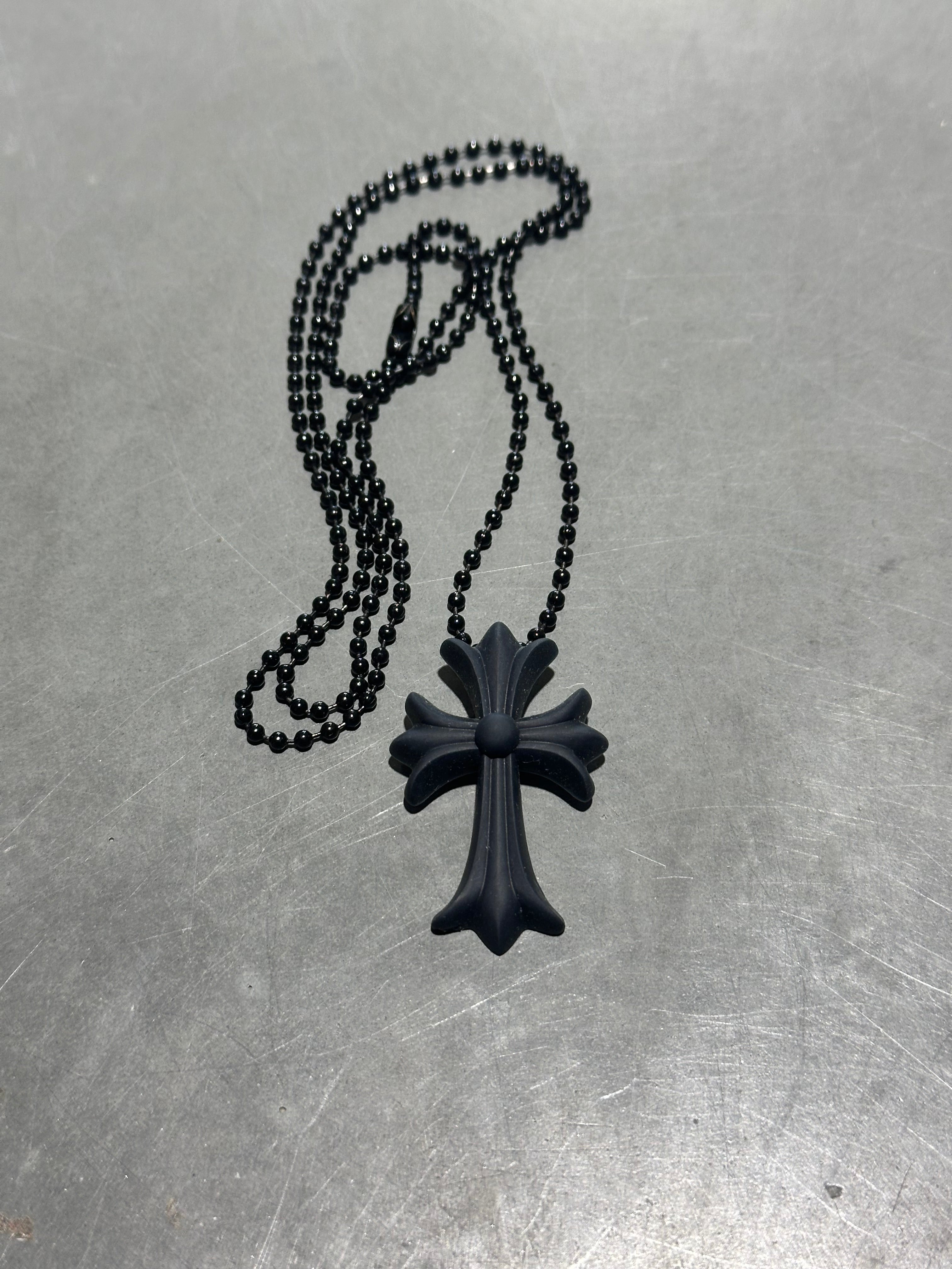 USED Chrome Hearts Silicone Cross Necklace - Black