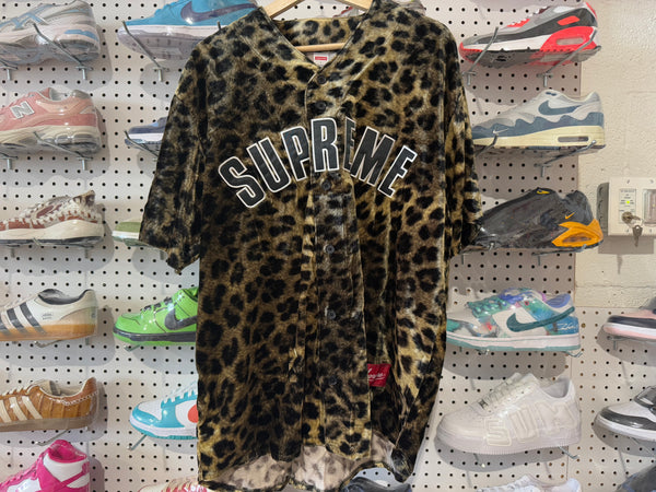 NEW Supreme Velvet Baseball Jersey - Leopard