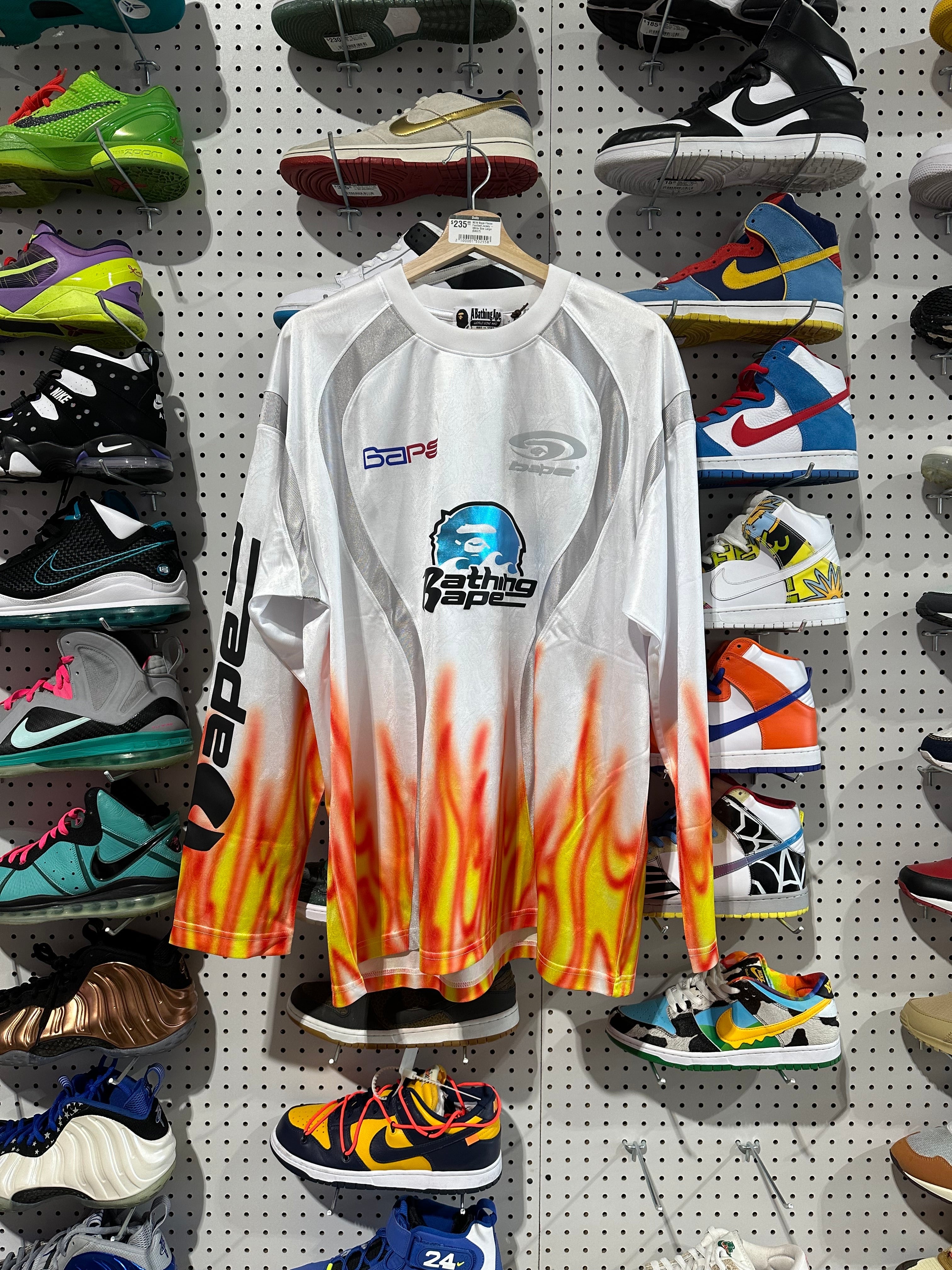 NEW Bape Flame Football Jersey - White Size Large