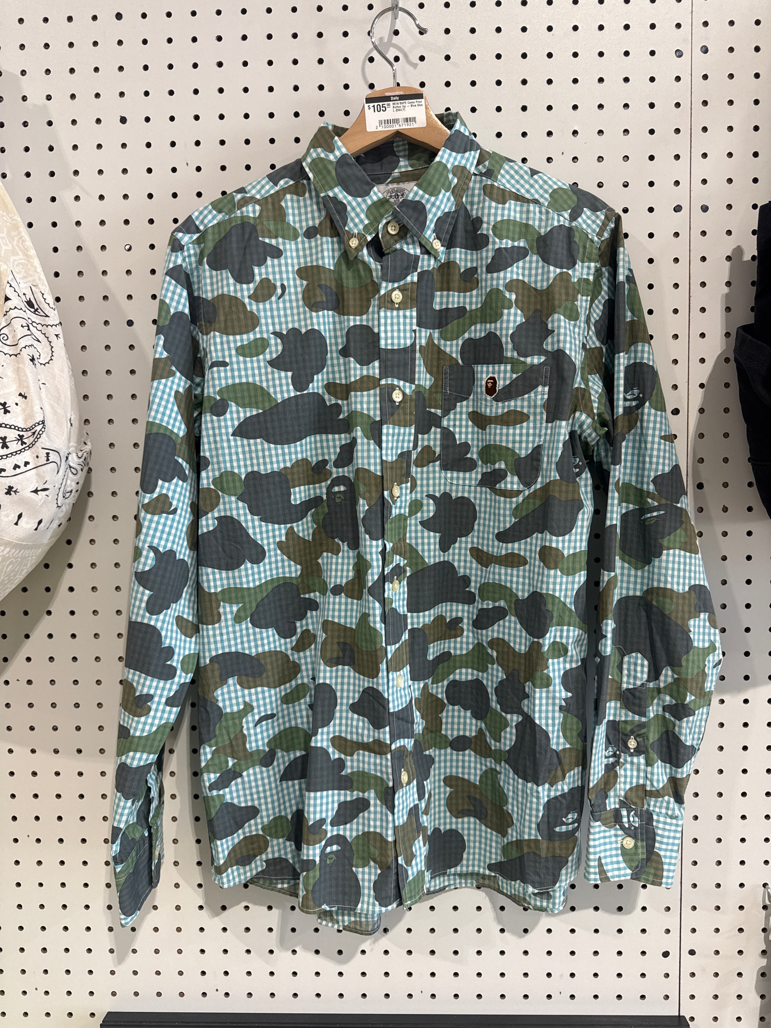 NEW BAPE Camo Print Button Up - Blue Size Large