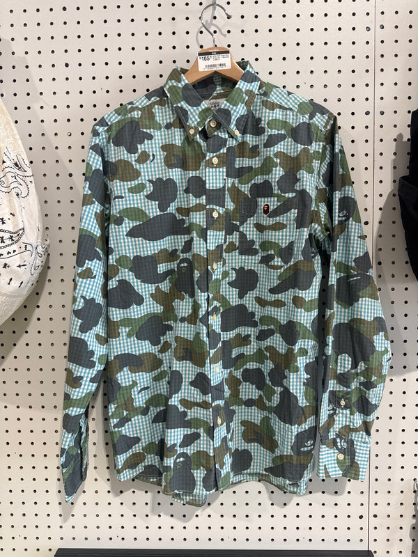 NEW BAPE Camo Print Button Up - Blue Size Large