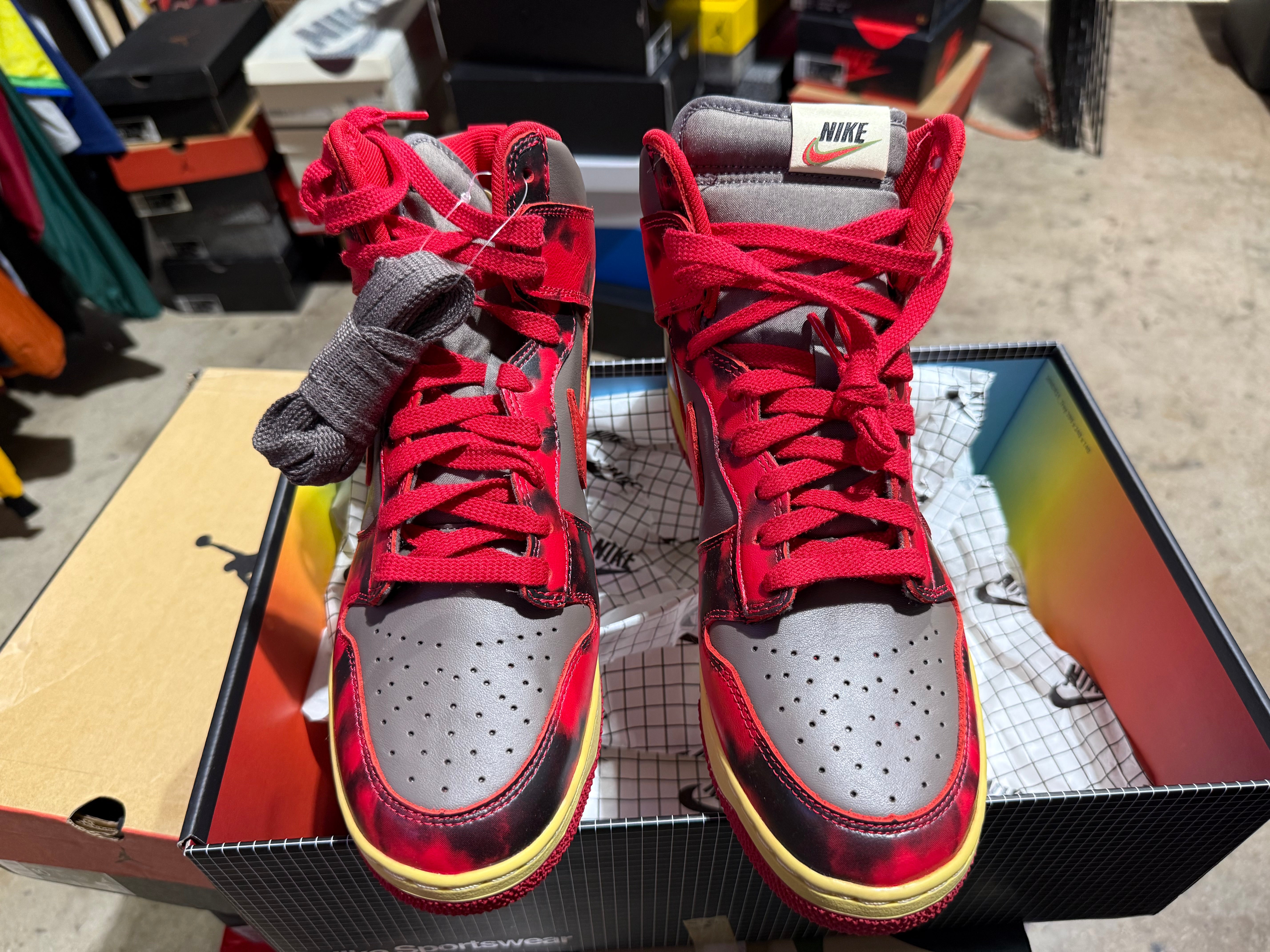 Nike Dunk High 1985 - Red Acid Wash Size 10.5