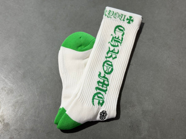 NEW Chrome Hearts Socks - Vertical Logo/White & Green