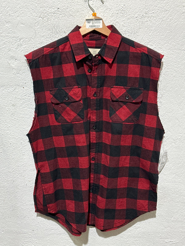 NEW Fear of God FOG Sleeveless Plaid Flannel Shirt - Red Size Small