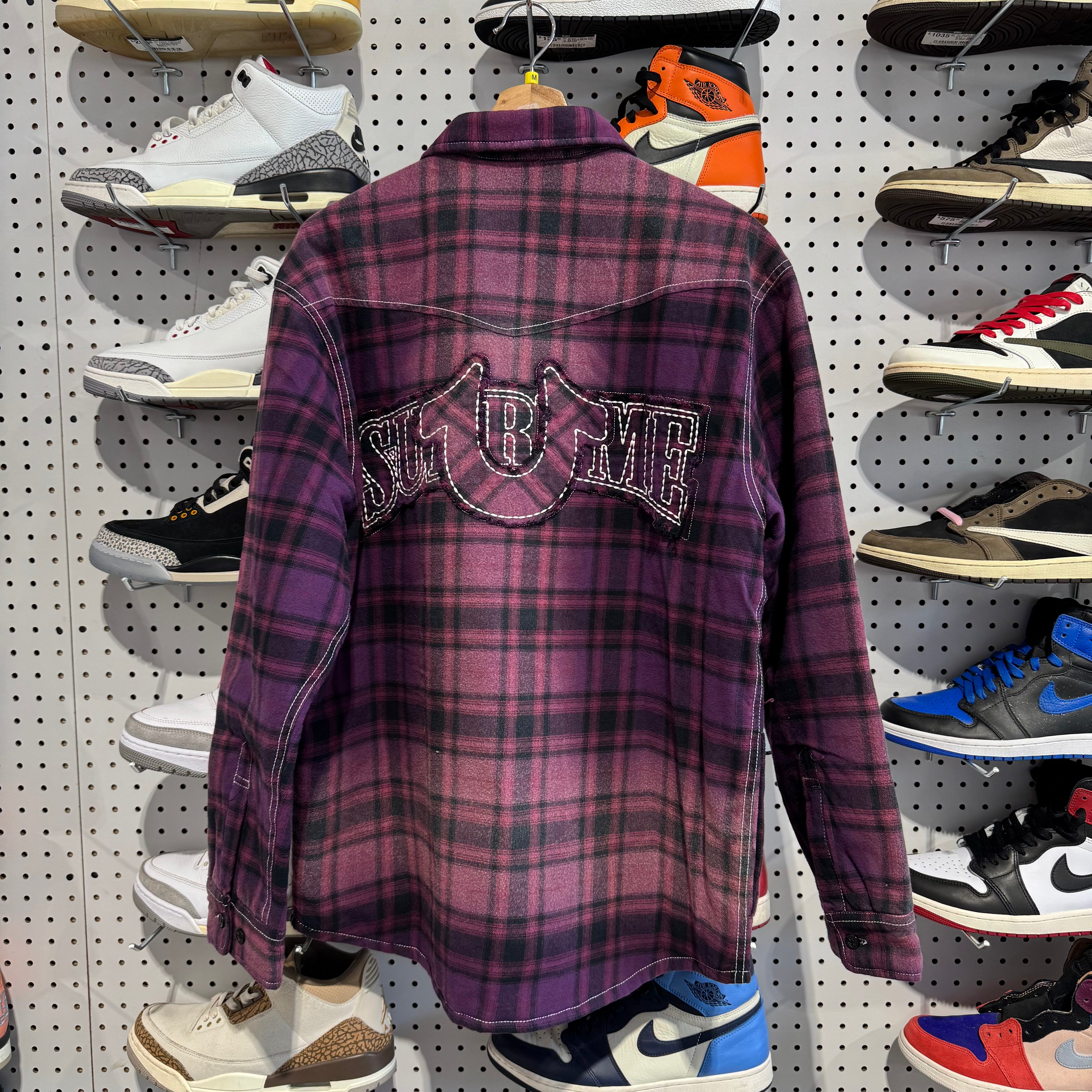 NEW Supreme True Religion Quilted Lined Plaid Flannel Shirt - Purple Size Medium