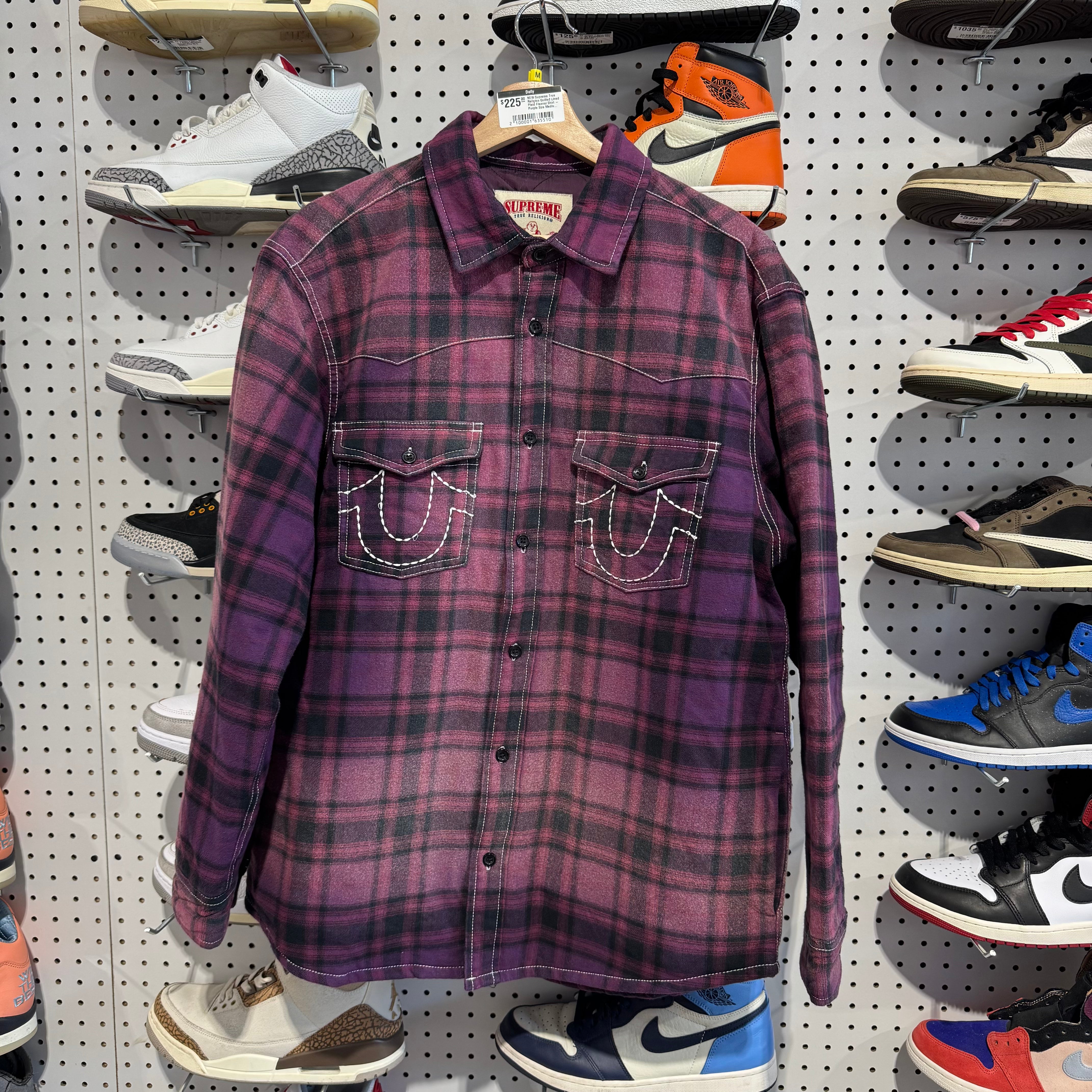 NEW Supreme True Religion Quilted Lined Plaid Flannel Shirt - Purple Size Medium