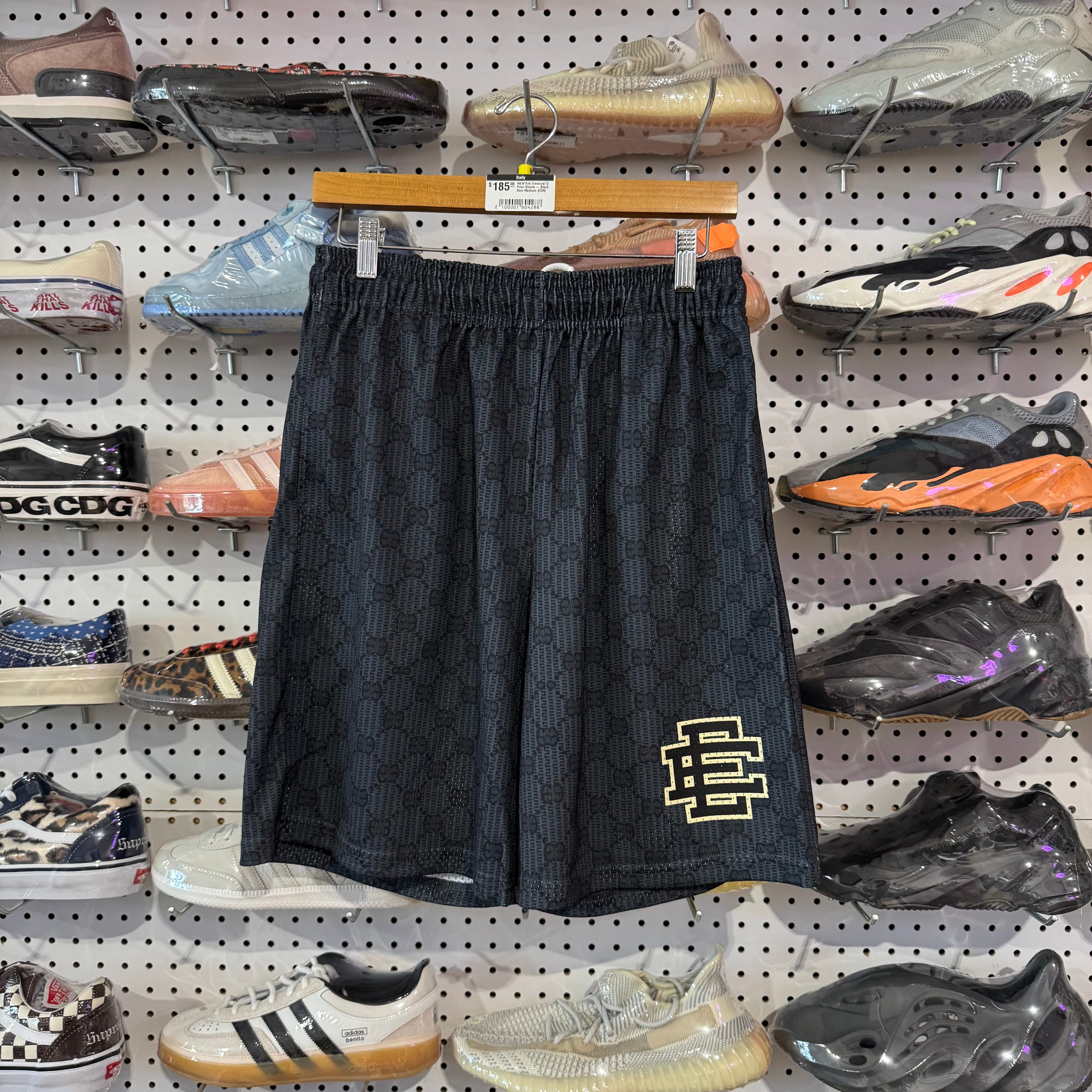 NEW Eric Emanuel G Print Shorts - Black Size Medium