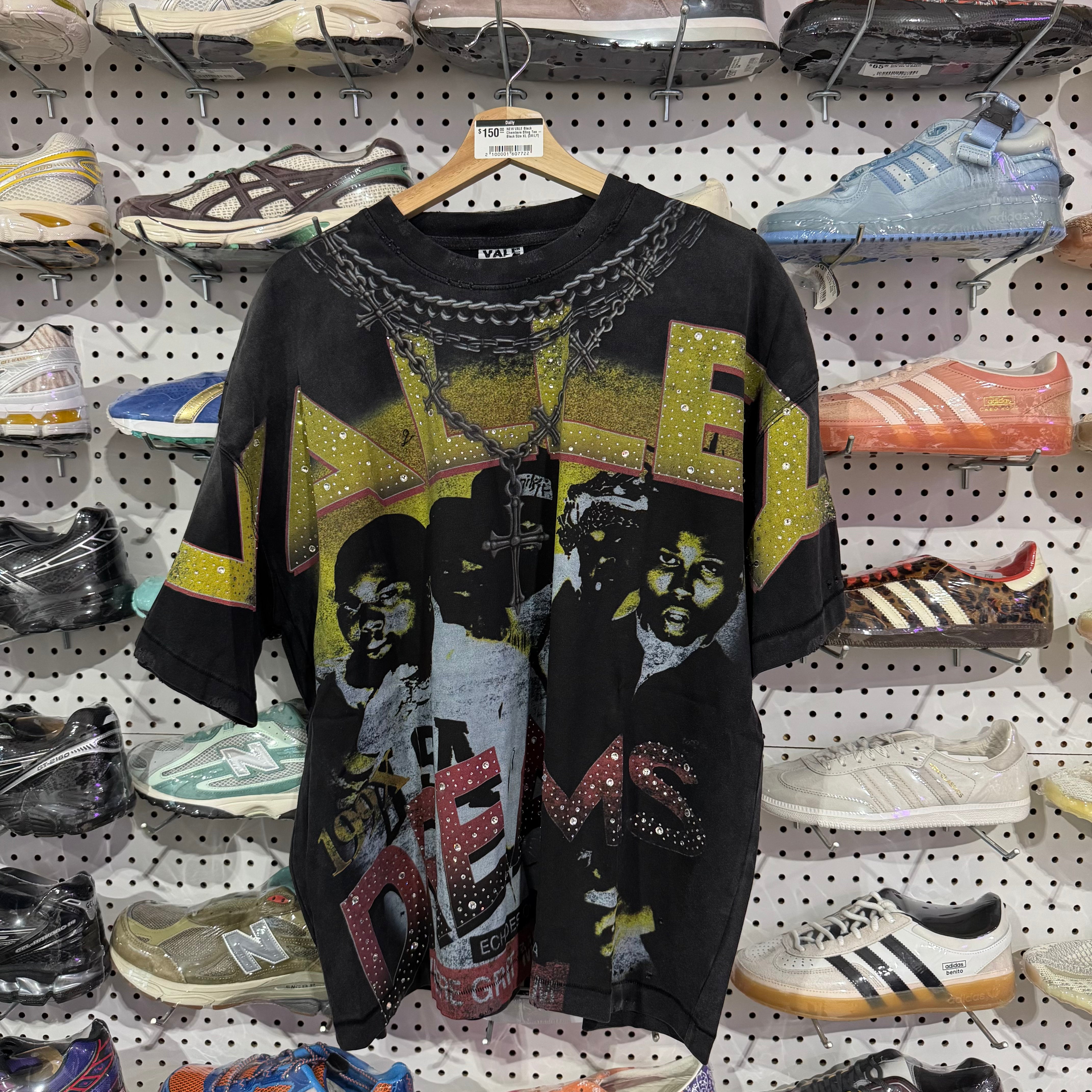 NEW VALE Black Chambers Bling Tee - Black Size Large