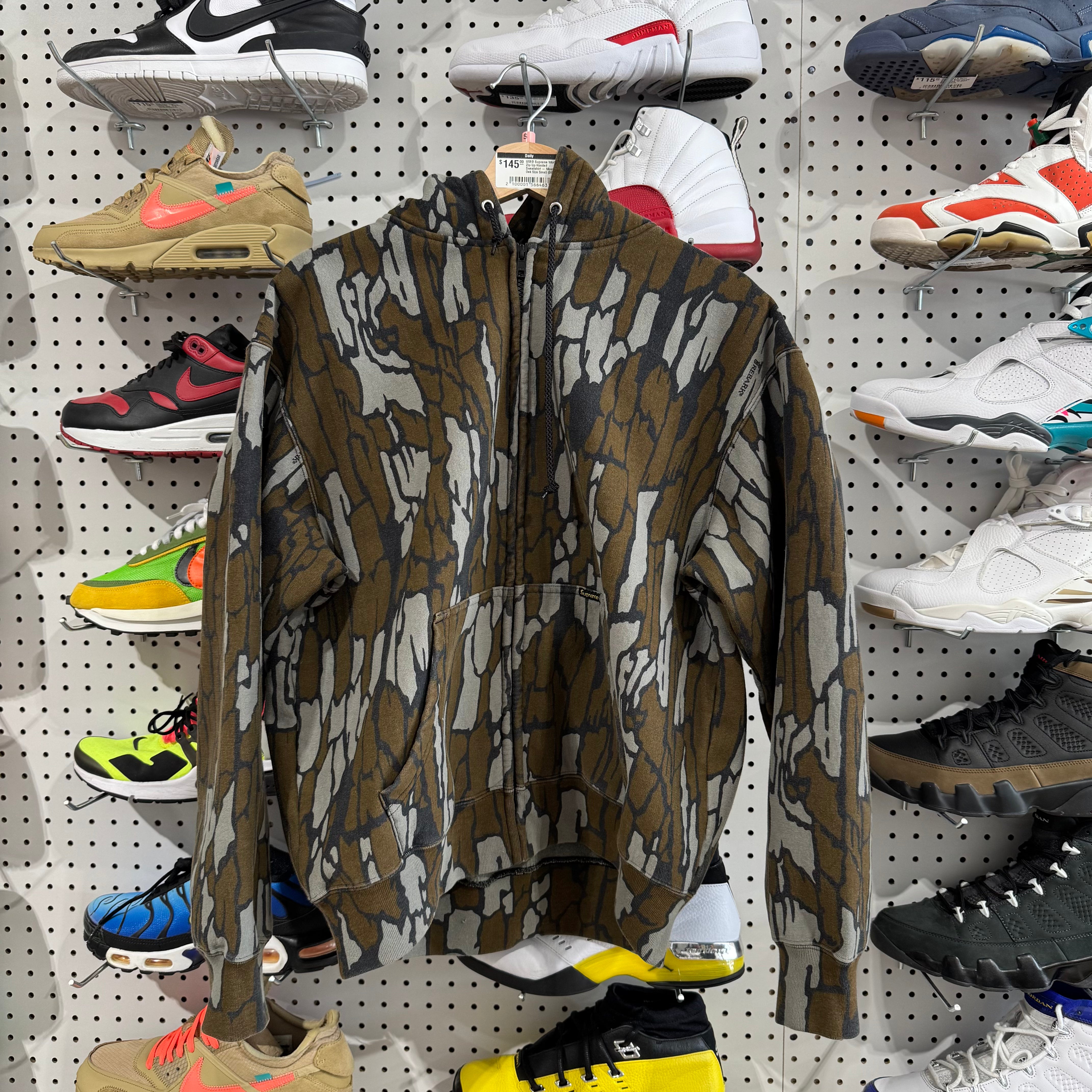 USED Supreme Work Zip Up Hooded Sweatshirt SS25 - Mossy Oak Trebark Camo Size Small