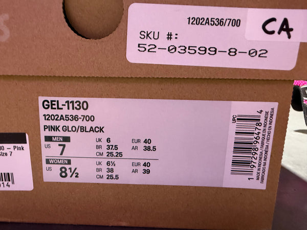 Asics Gel 1130 - Pink Glow/Black Size 7